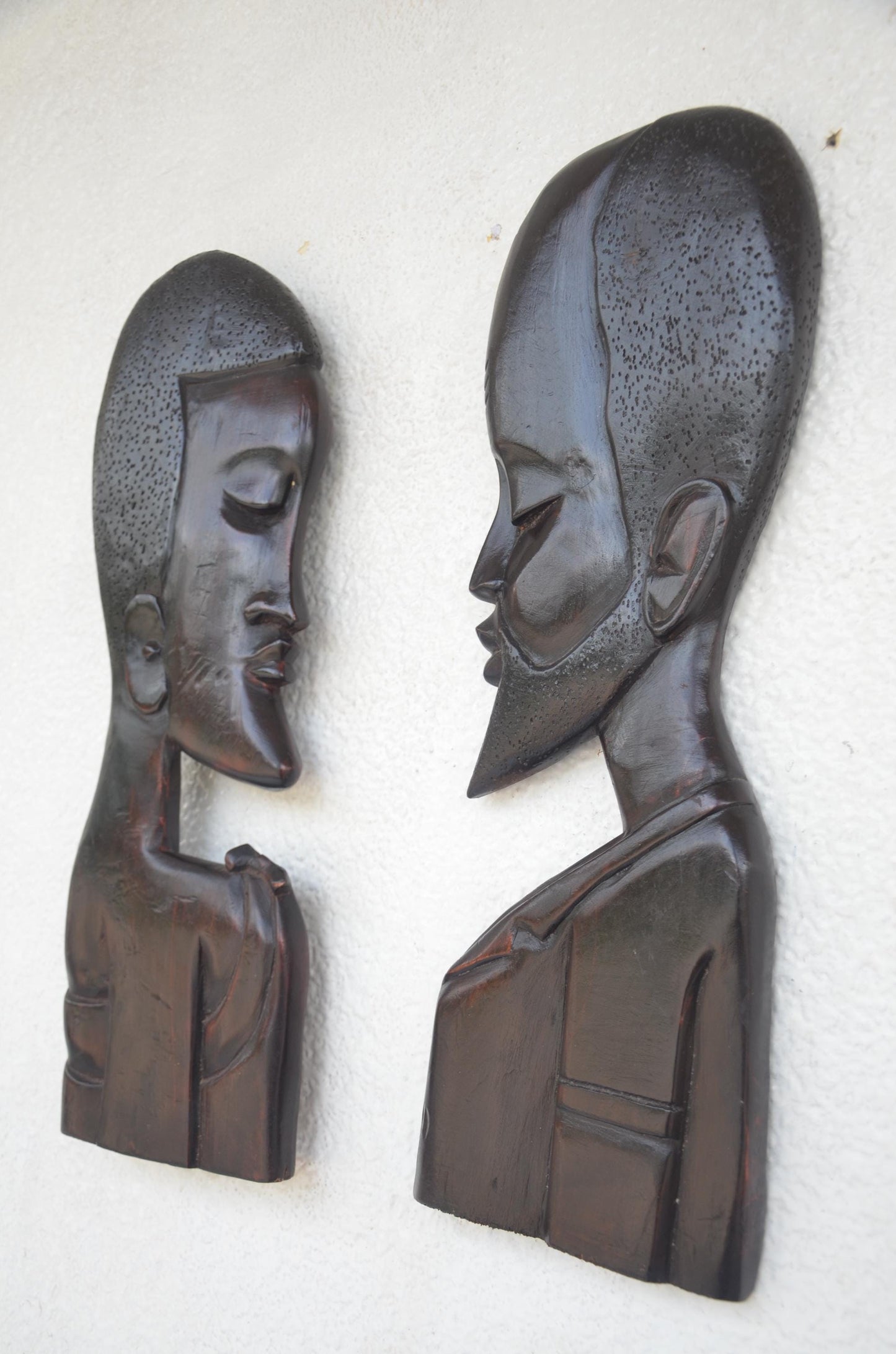 Bungura Couple Wall Art | Hand-Carved Wood Side Profile Pair | African Silhouette Home Decor