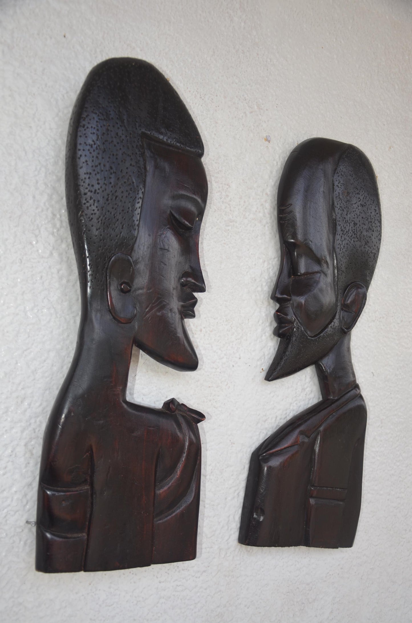 Bungura Couple Wall Art | Hand-Carved Wood Side Profile Pair | African Silhouette Home Decor