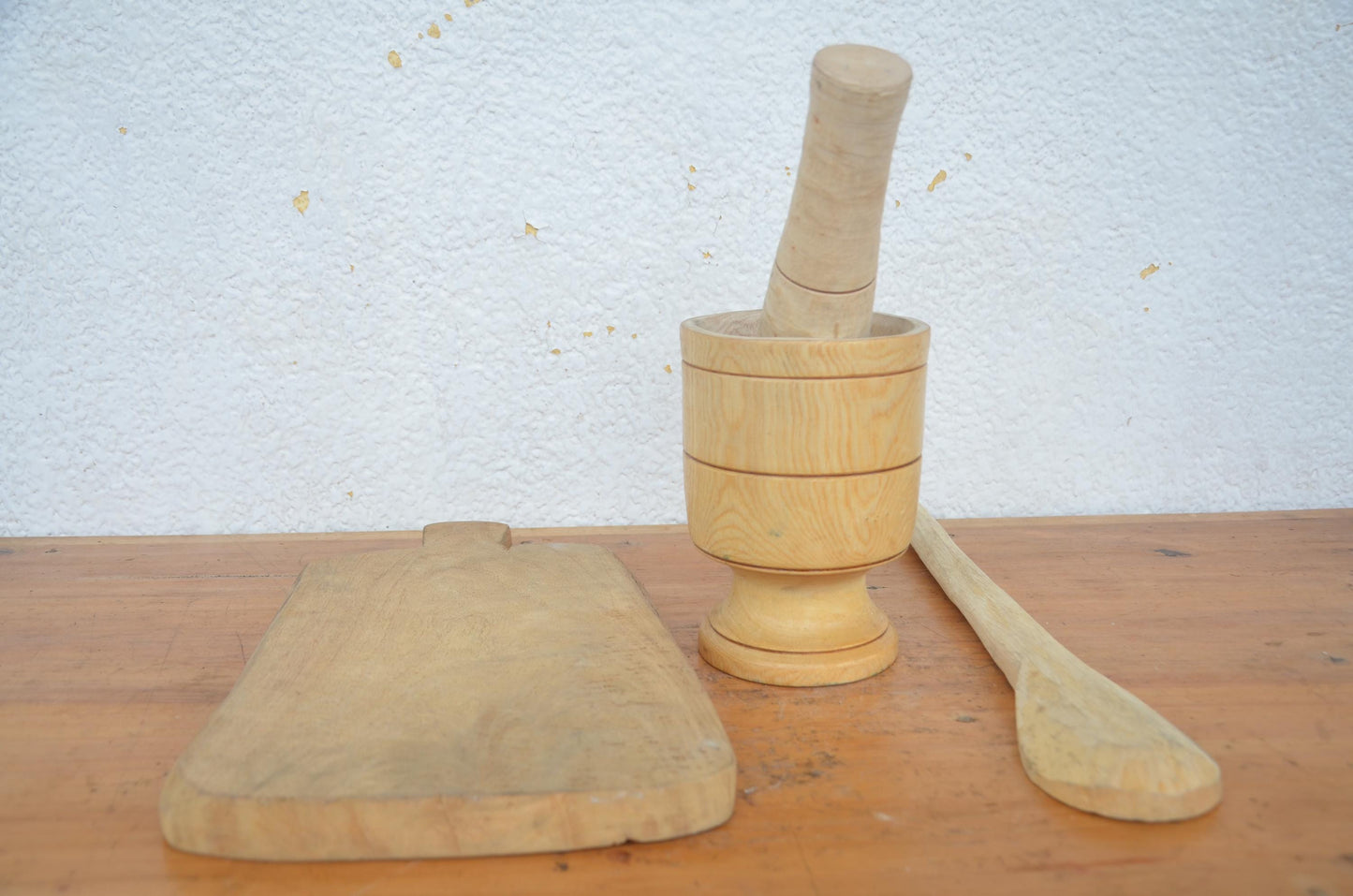 Rustic Wooden Mortar and Pestle Set | Hand-Carved Chopping Board & Spoon | African Kitchen Decor