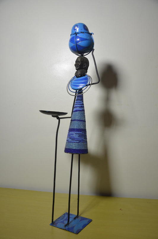 Luba Caryatid Offering Bowl | Beaded Metal Candle Holder | Congo Ceremonial Art