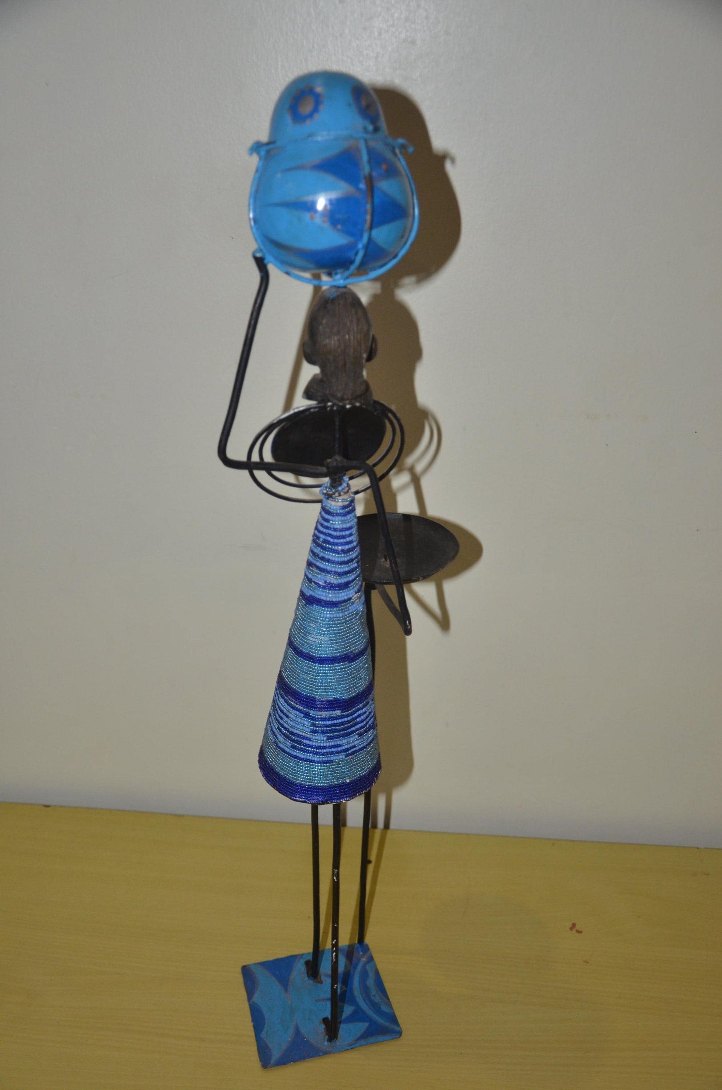 Luba Caryatid Offering Bowl | Beaded Metal Candle Holder | Congo Ceremonial Art