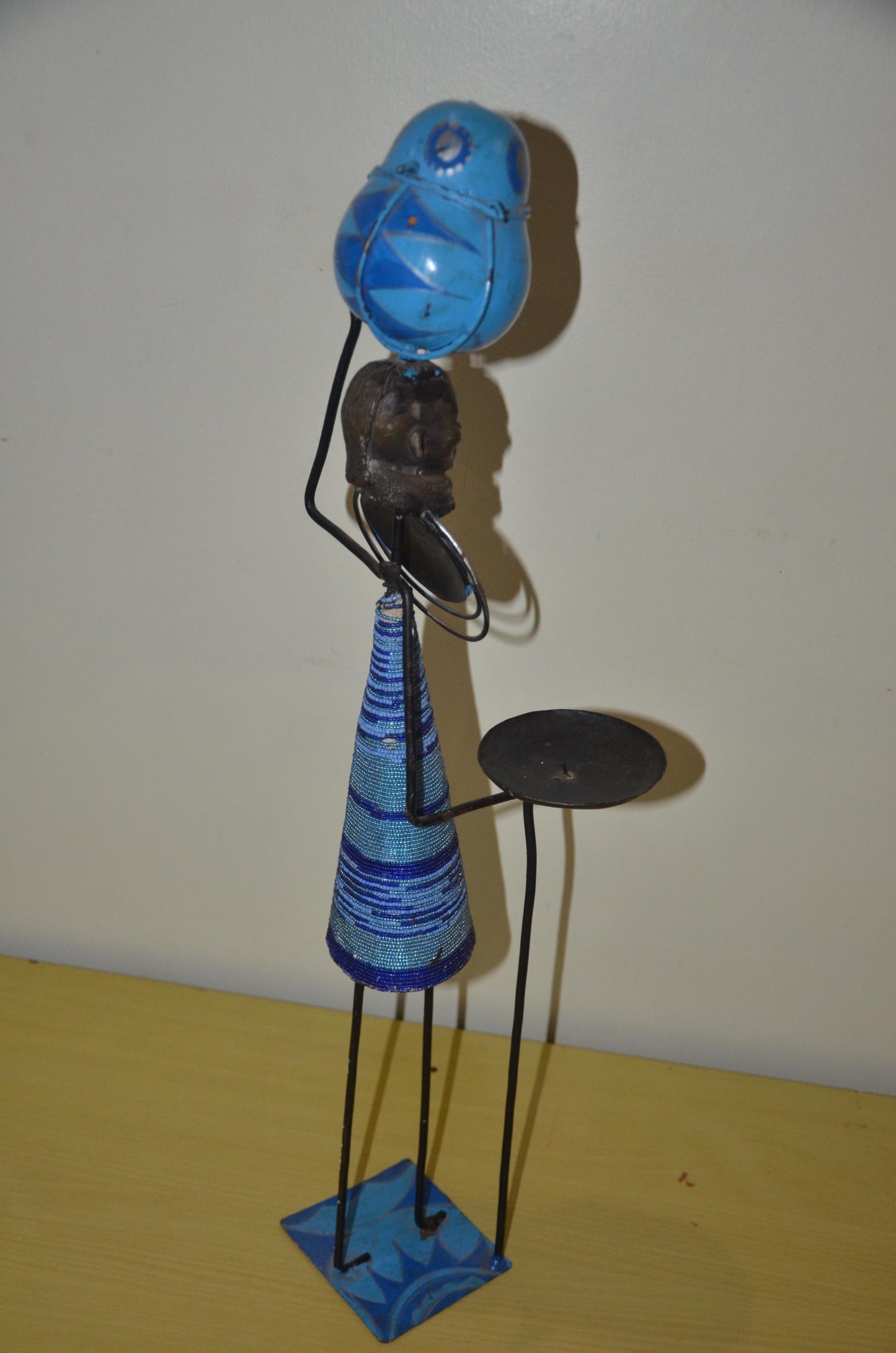 Luba Caryatid Offering Bowl | Beaded Metal Candle Holder | Congo Ceremonial Art