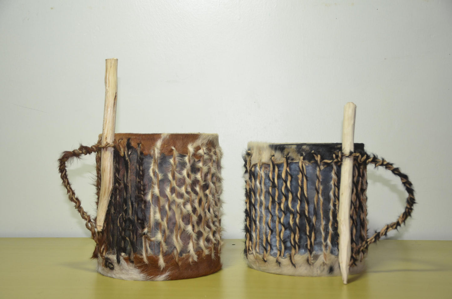 Rwandan Traditional Drums | Hand-Carved Cowhide Ingoma Pair | Rwanda Ceremonial Music Art