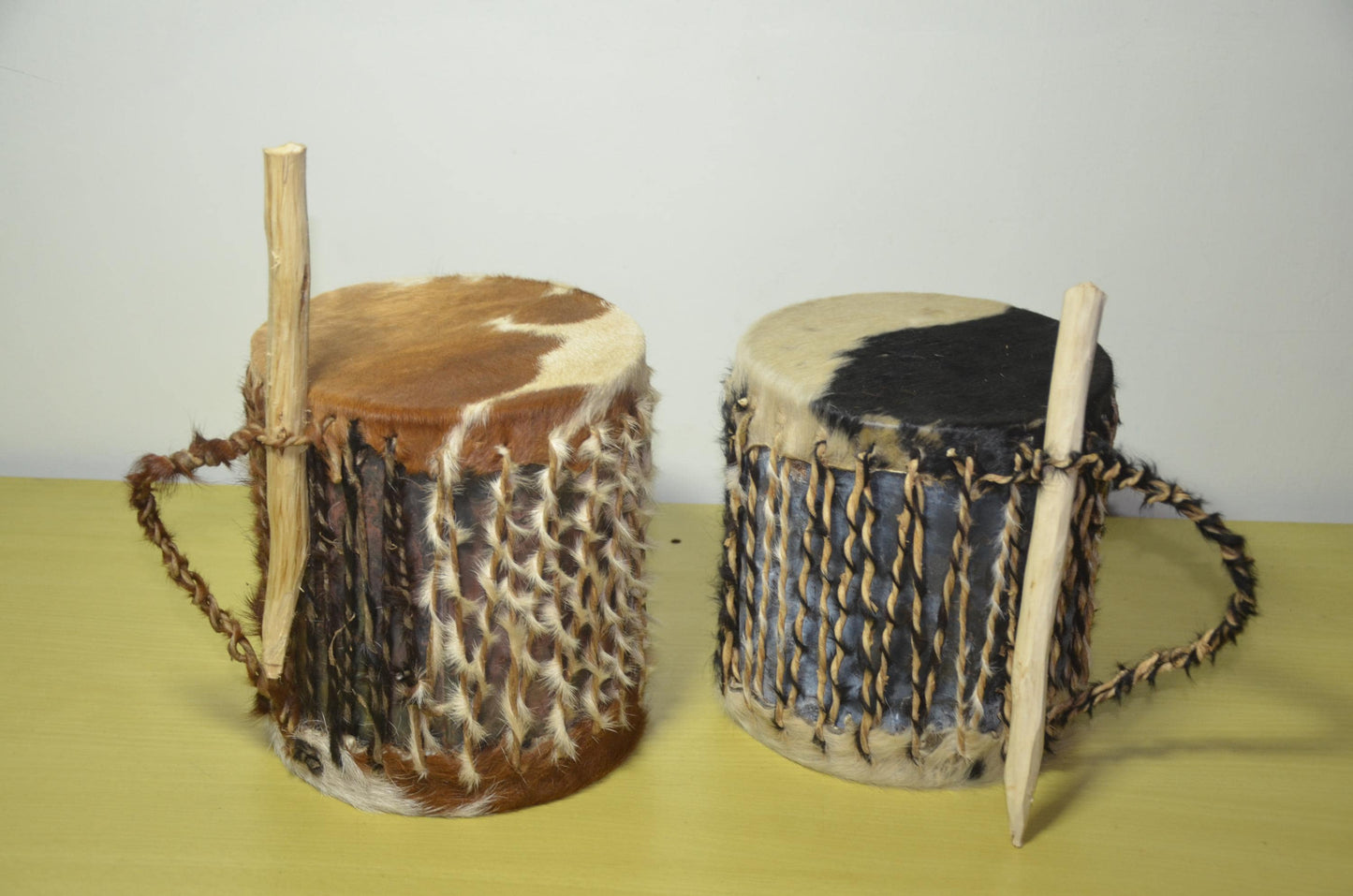 Rwandan Traditional Drums | Hand-Carved Cowhide Ingoma Pair | Rwanda Ceremonial Music Art