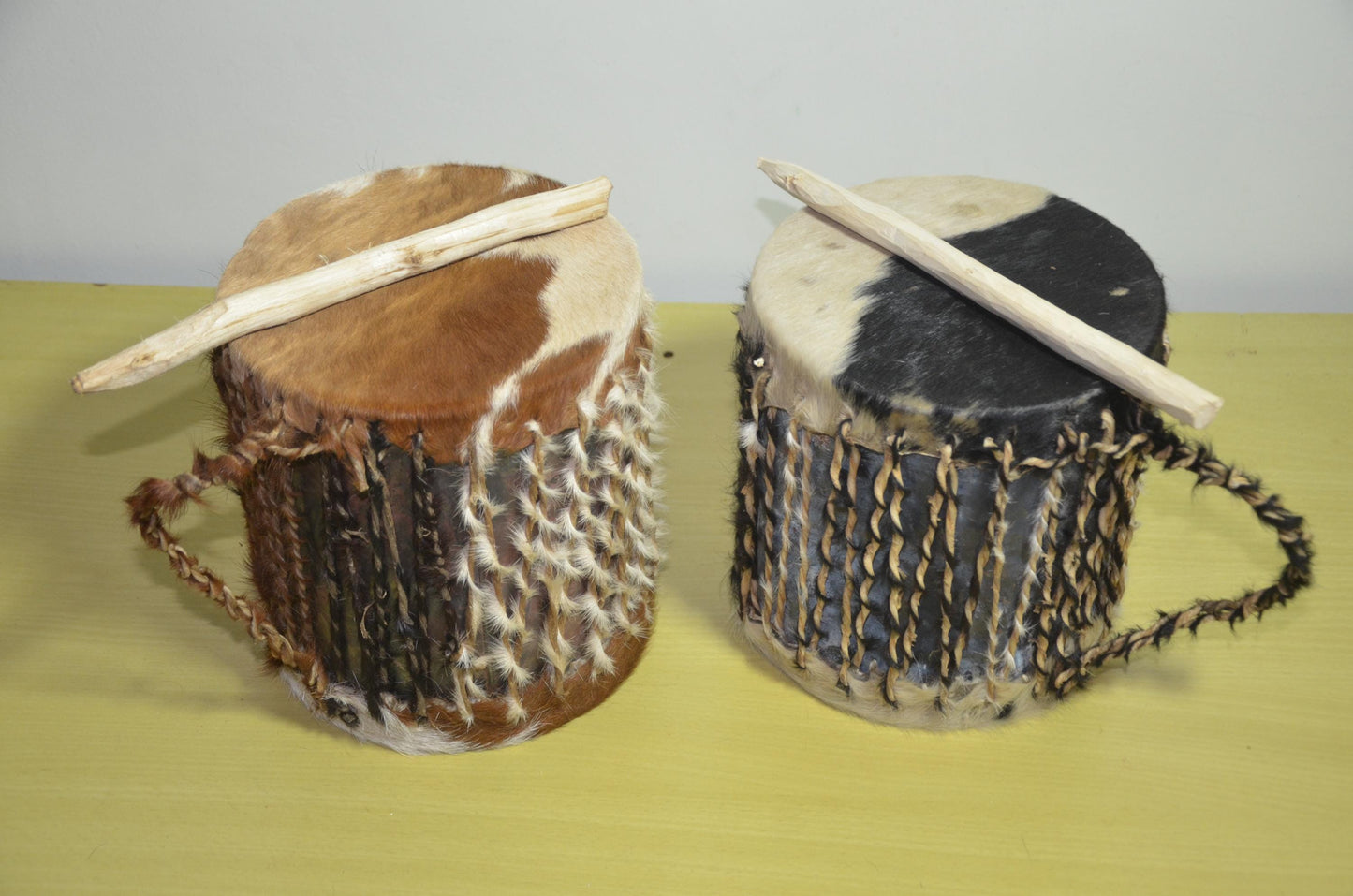Rwandan Traditional Drums | Hand-Carved Cowhide Ingoma Pair | Rwanda Ceremonial Music Art