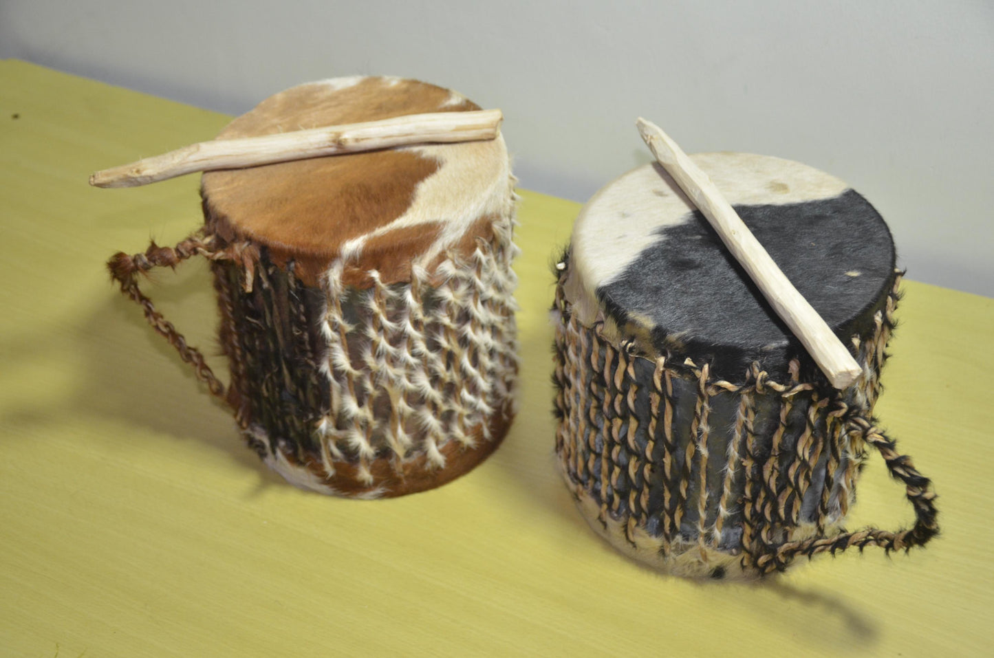Rwandan Traditional Drums | Hand-Carved Cowhide Ingoma Pair | Rwanda Ceremonial Music Art