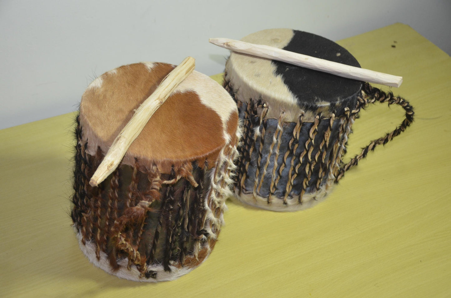 Rwandan Traditional Drums | Hand-Carved Cowhide Ingoma Pair | Rwanda Ceremonial Music Art