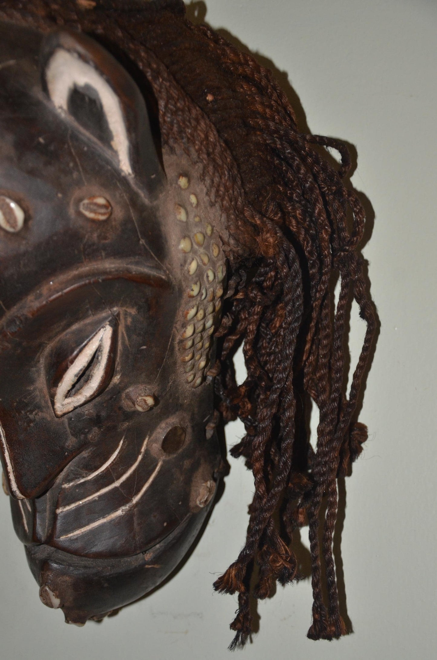 Chokwe Leopard Mask | Hand-Carved Patterned Wood Wall Decor | Congo Zoomorphic Art