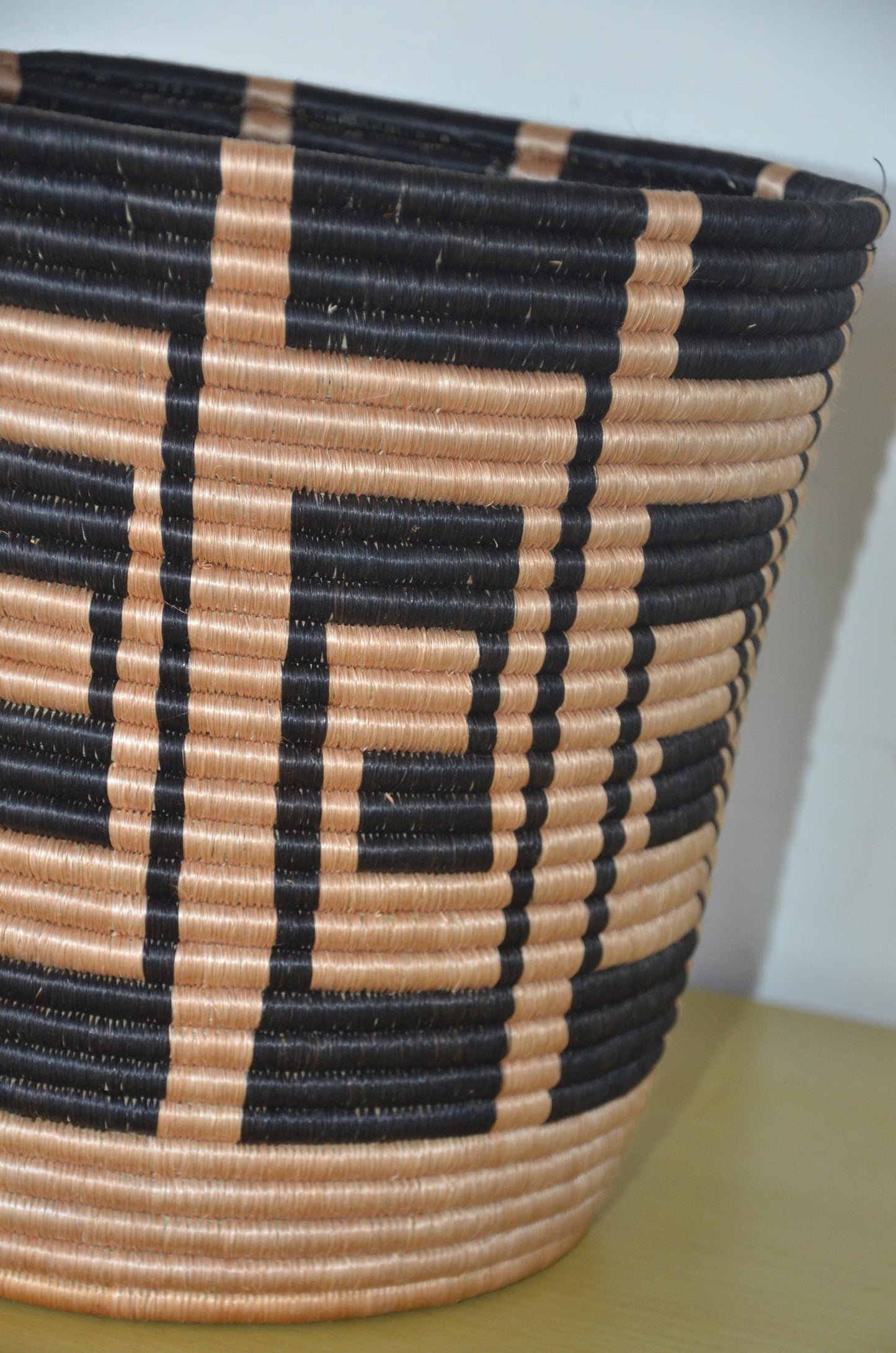 African Coiled Basket | Hand-Woven Geometric Storage Bin | Rustic Modern Natural Fiber Art