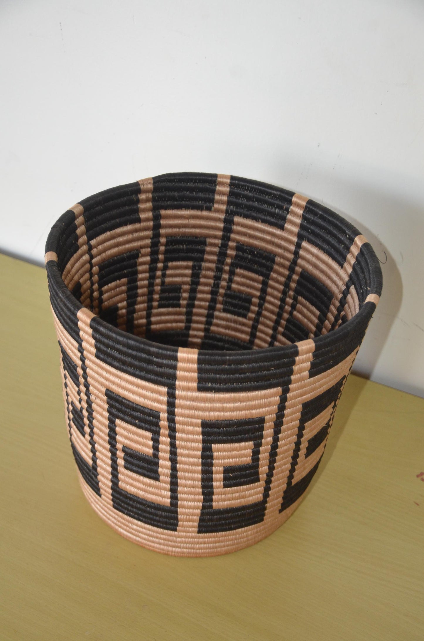 African Coiled Basket | Hand-Woven Geometric Storage Bin | Rustic Modern Natural Fiber Art