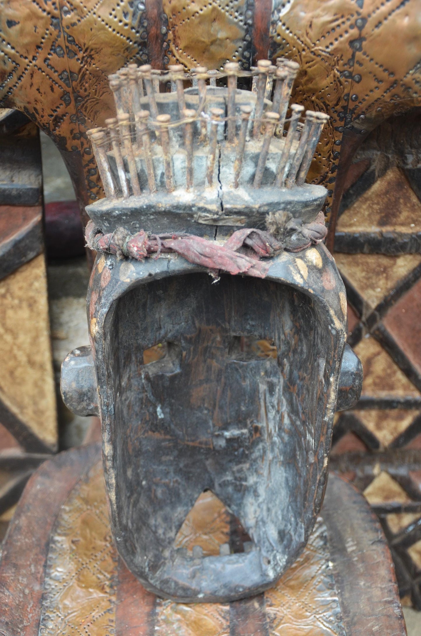 Kongo Power Mask – Hand-Carved Wood Nkisi Mask with Iron Nails – Tribal Art