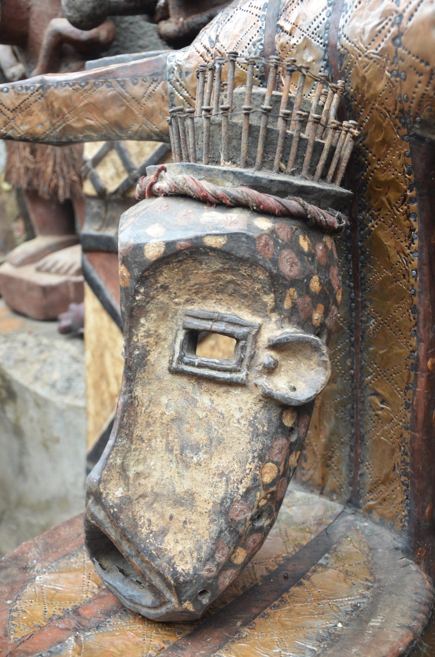 Kongo Power Mask – Hand-Carved Wood Nkisi Mask with Iron Nails – Tribal Art