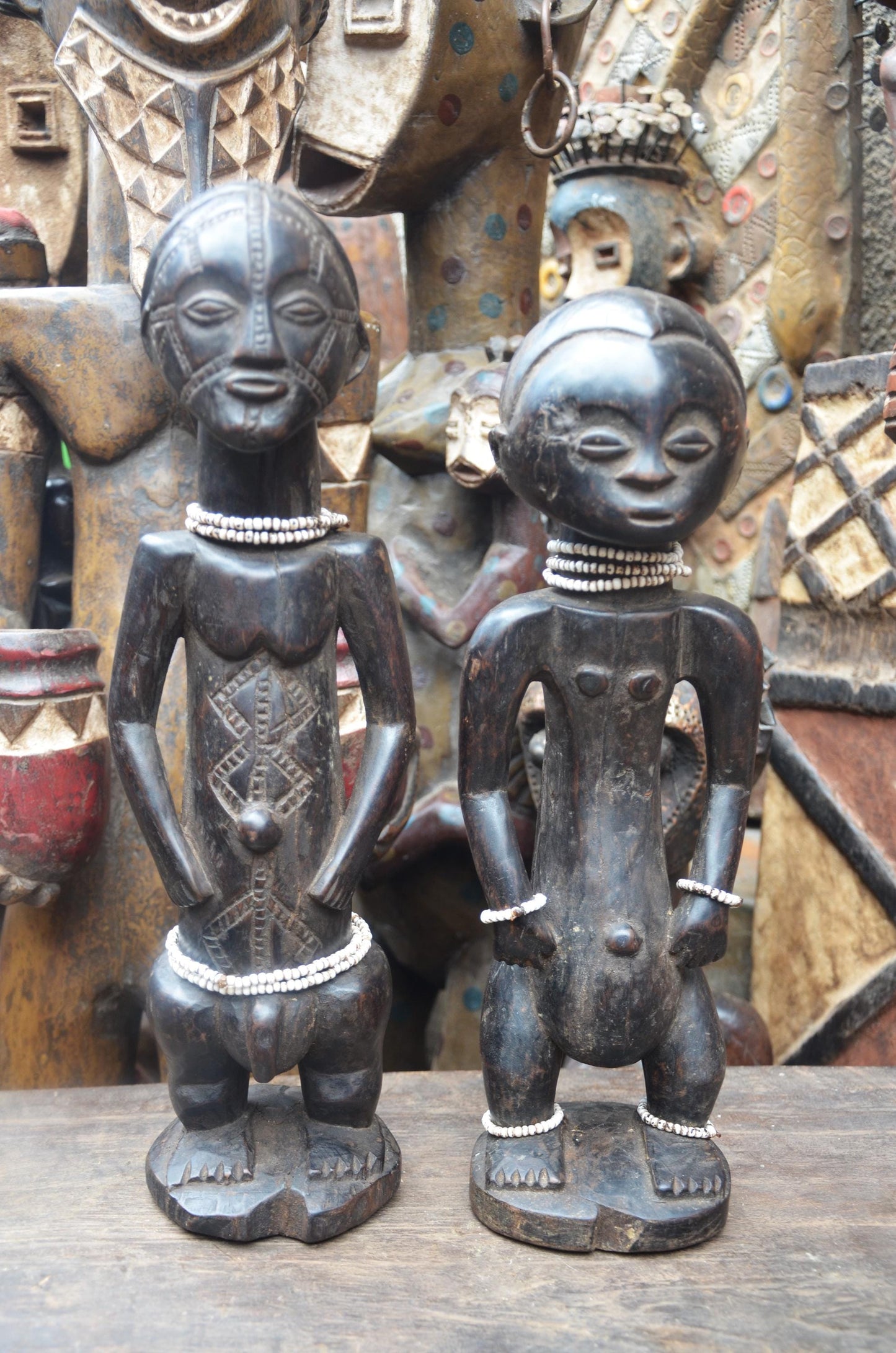 African Tabwa Spirit Statues – Hand-Carved Wood Ancestral Couple – Tribal Art