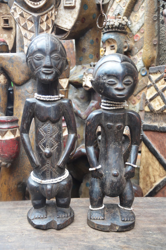 African Tabwa Spirit Statues – Hand-Carved Wood Ancestral Couple – Tribal Art