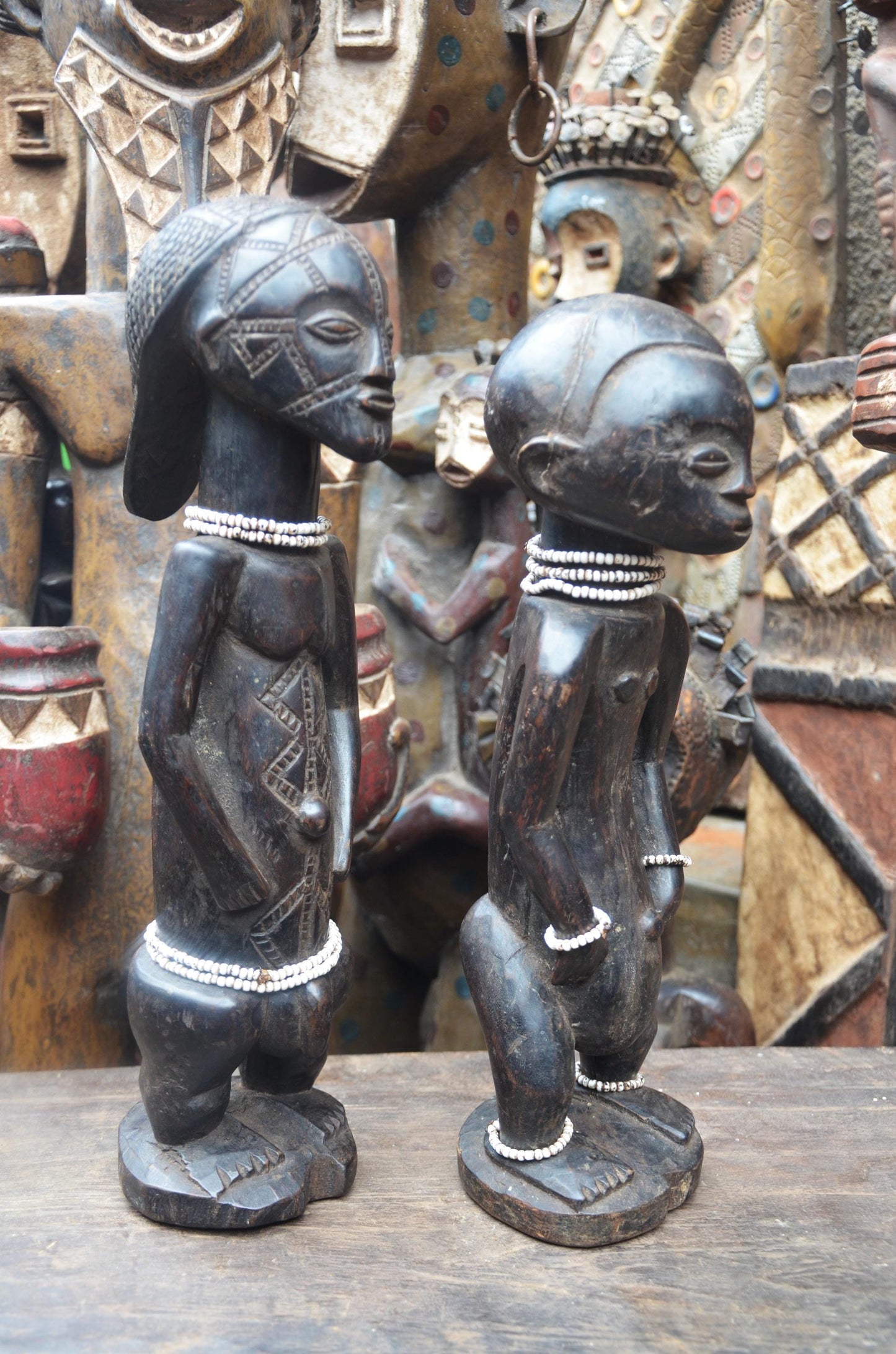 African Tabwa Spirit Statues – Hand-Carved Wood Ancestral Couple – Tribal Art