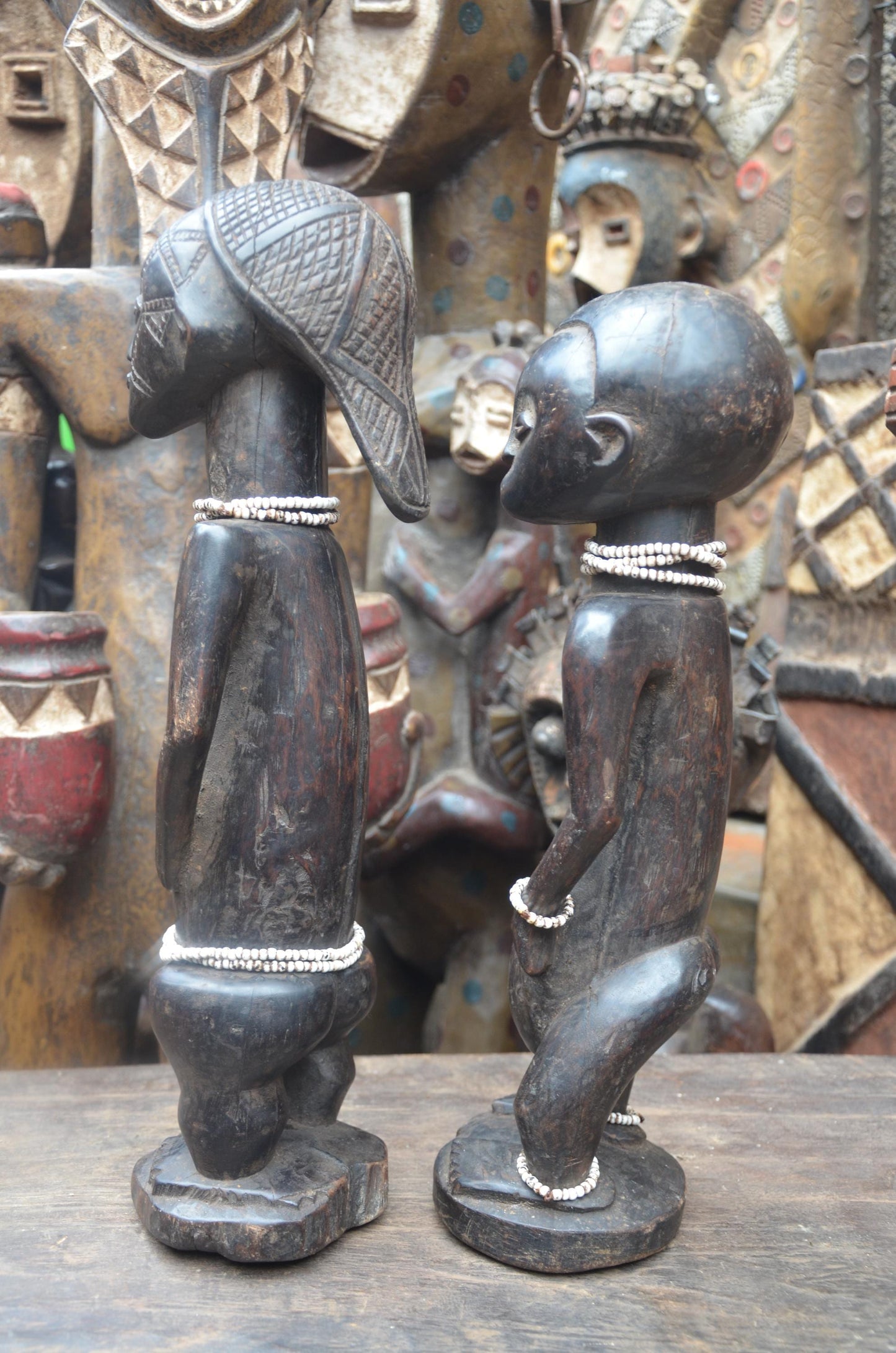 African Tabwa Spirit Statues – Hand-Carved Wood Ancestral Couple – Tribal Art