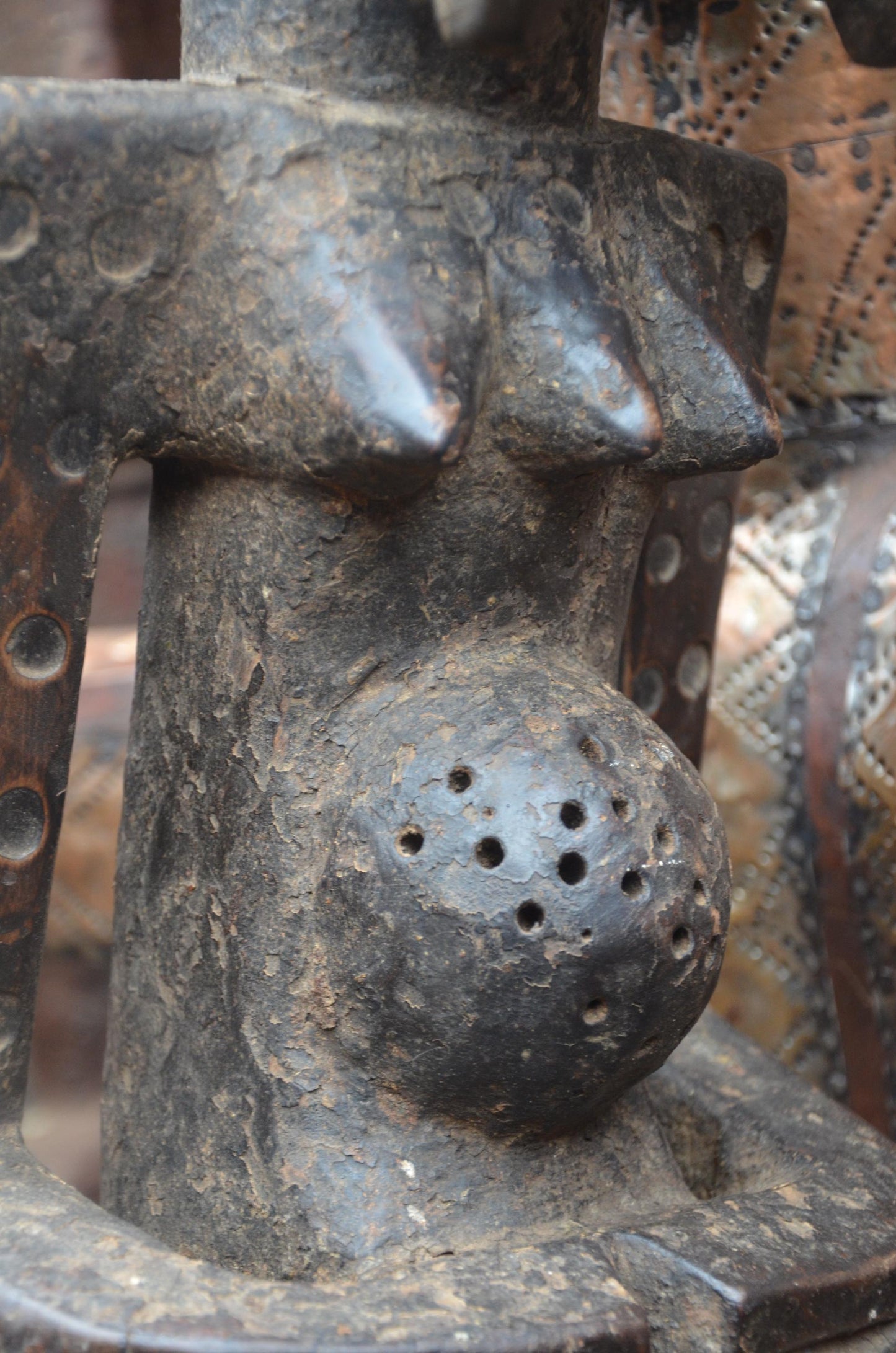 African Songye Male Power Figure – Hand-Carved Wood Nkisi Tribal Statue