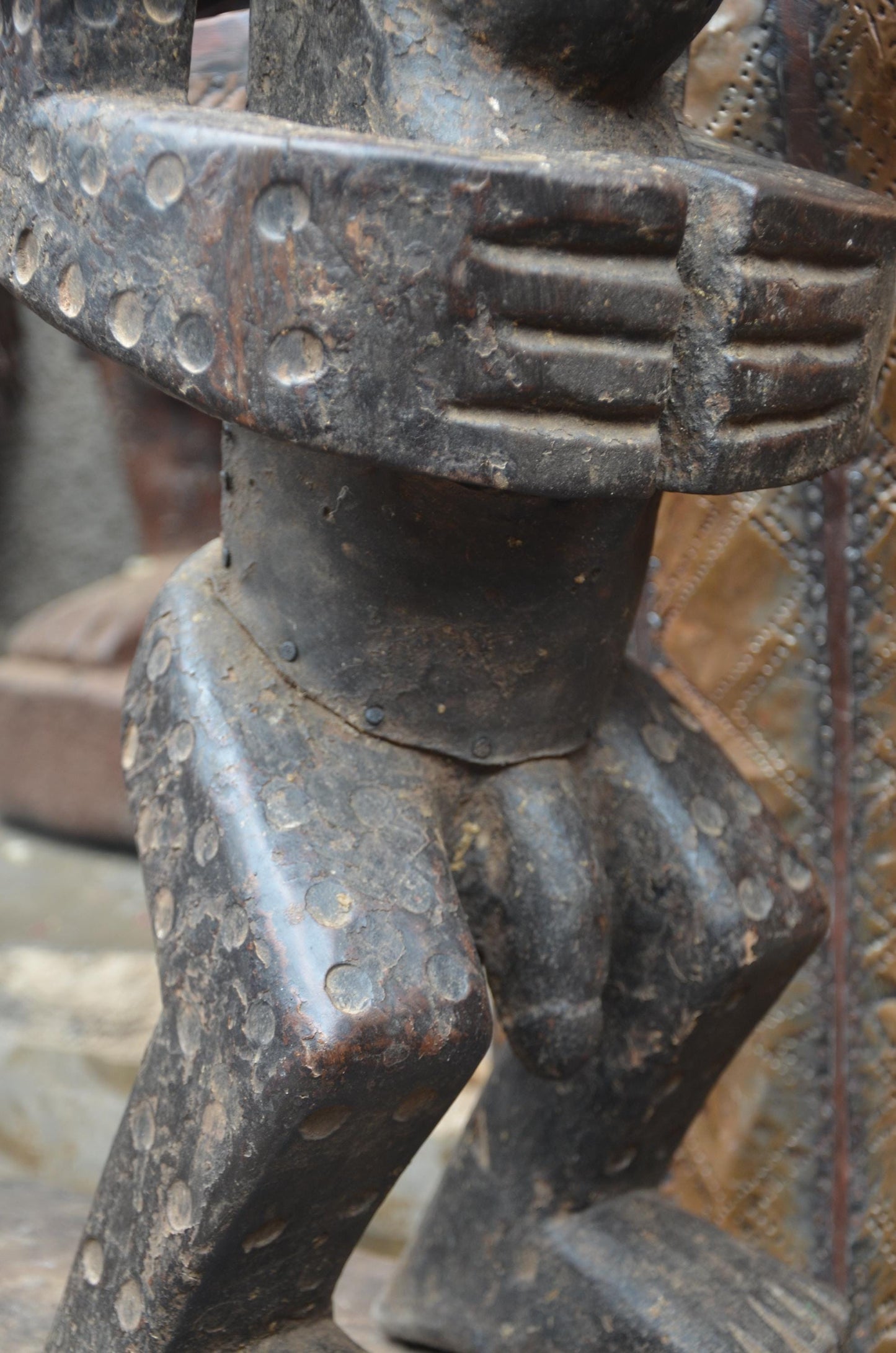African Songye Male Power Figure – Hand-Carved Wood Nkisi Tribal Statue