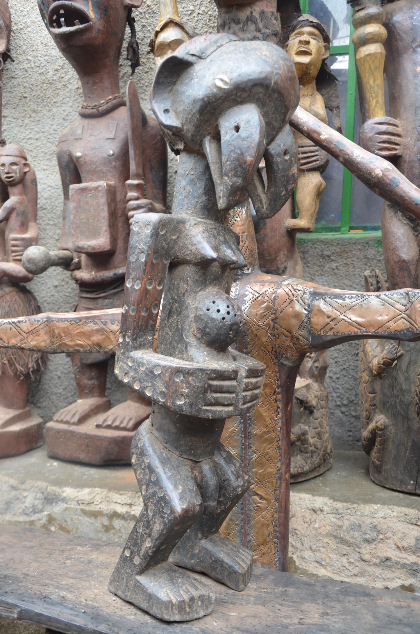 African Songye Male Power Figure – Hand-Carved Wood Nkisi Tribal Statue