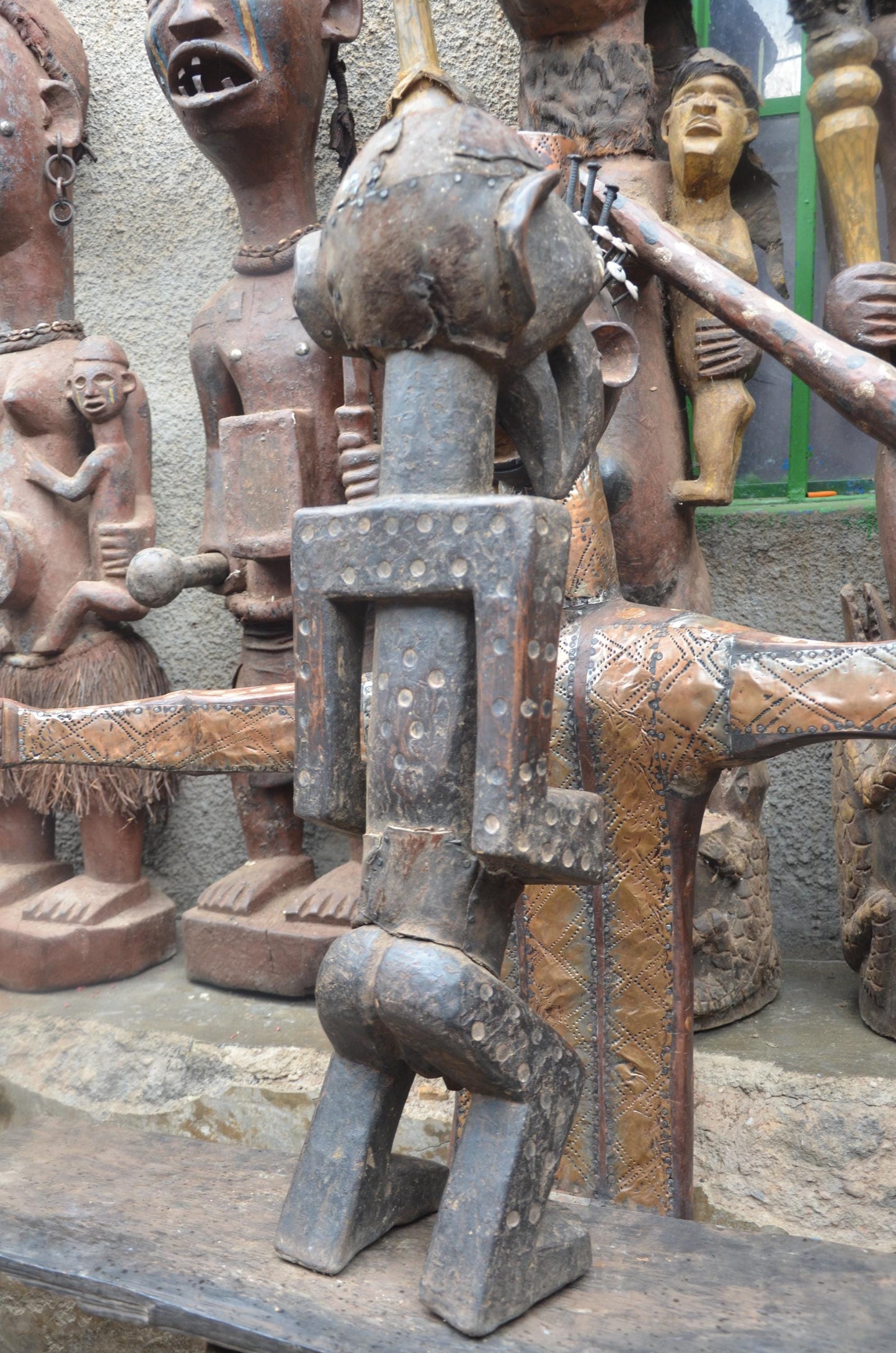 African Songye Male Power Figure – Hand-Carved Wood Nkisi Tribal Statue