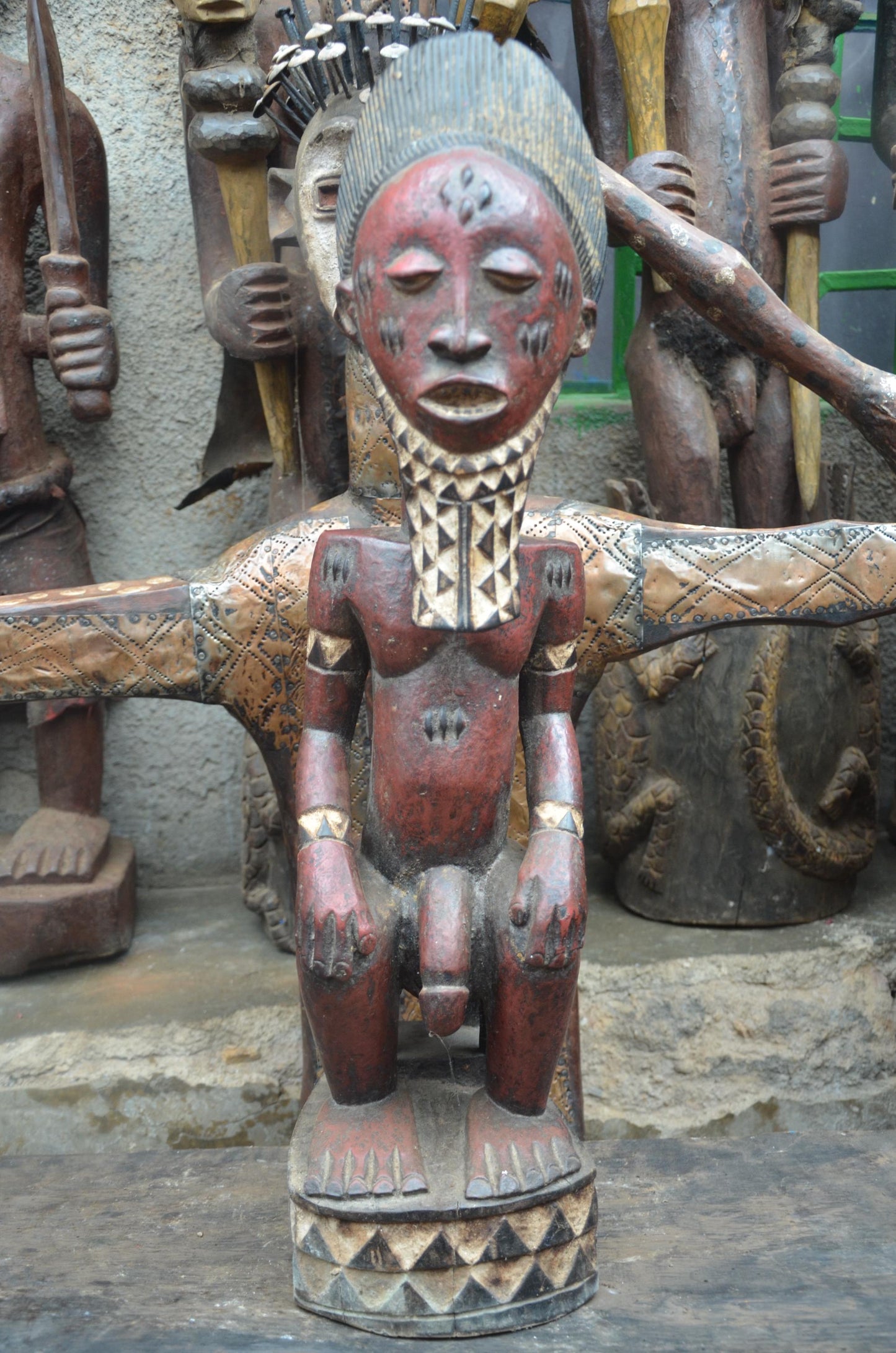 African Pende Male Statue – Hand-Carved Wood Tribal Figure – Congo Art