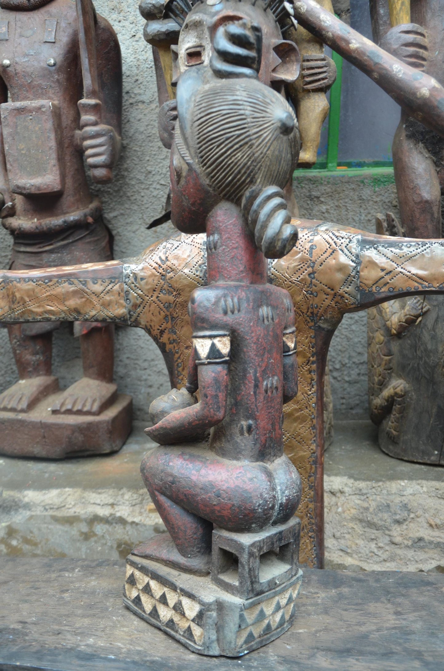 African Pende Maternity Statue – Hand-Carved Wood Mother & Child – Congo Art