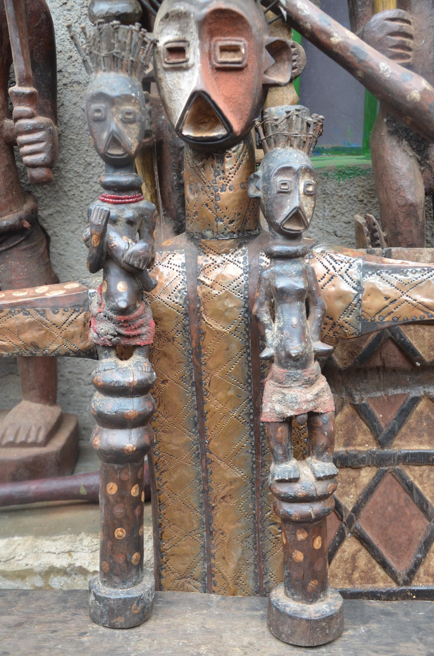 Kongo Nkisi Nkondi Couple Statues – Nailed Wood Power Figures – Tribal Art