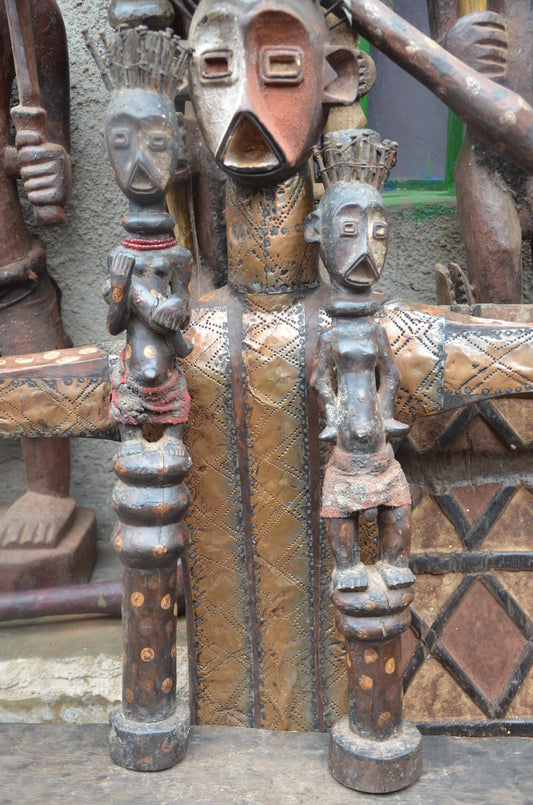 Kongo Nkisi Nkondi Couple Statues – Nailed Wood Power Figures – Tribal Art
