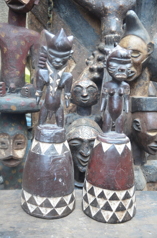 African Pende Couple Figures – Hand-Carved Wood Ancestral Pair – Congo Art