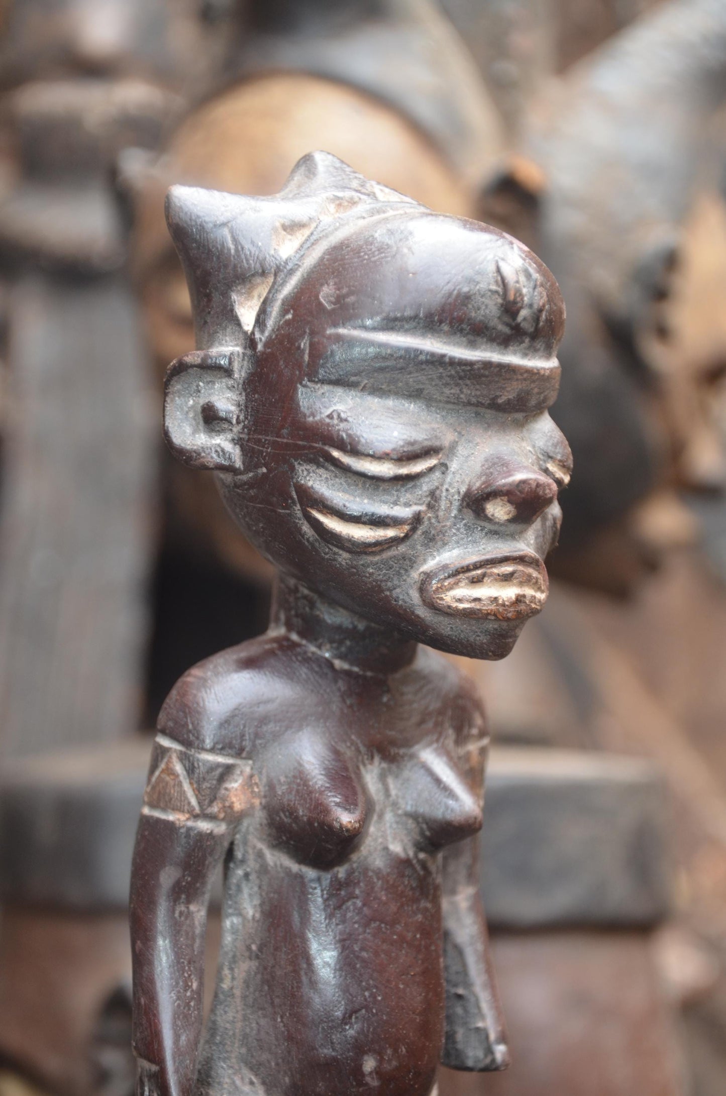 African Pende Couple Figures – Hand-Carved Wood Ancestral Pair – Congo Art
