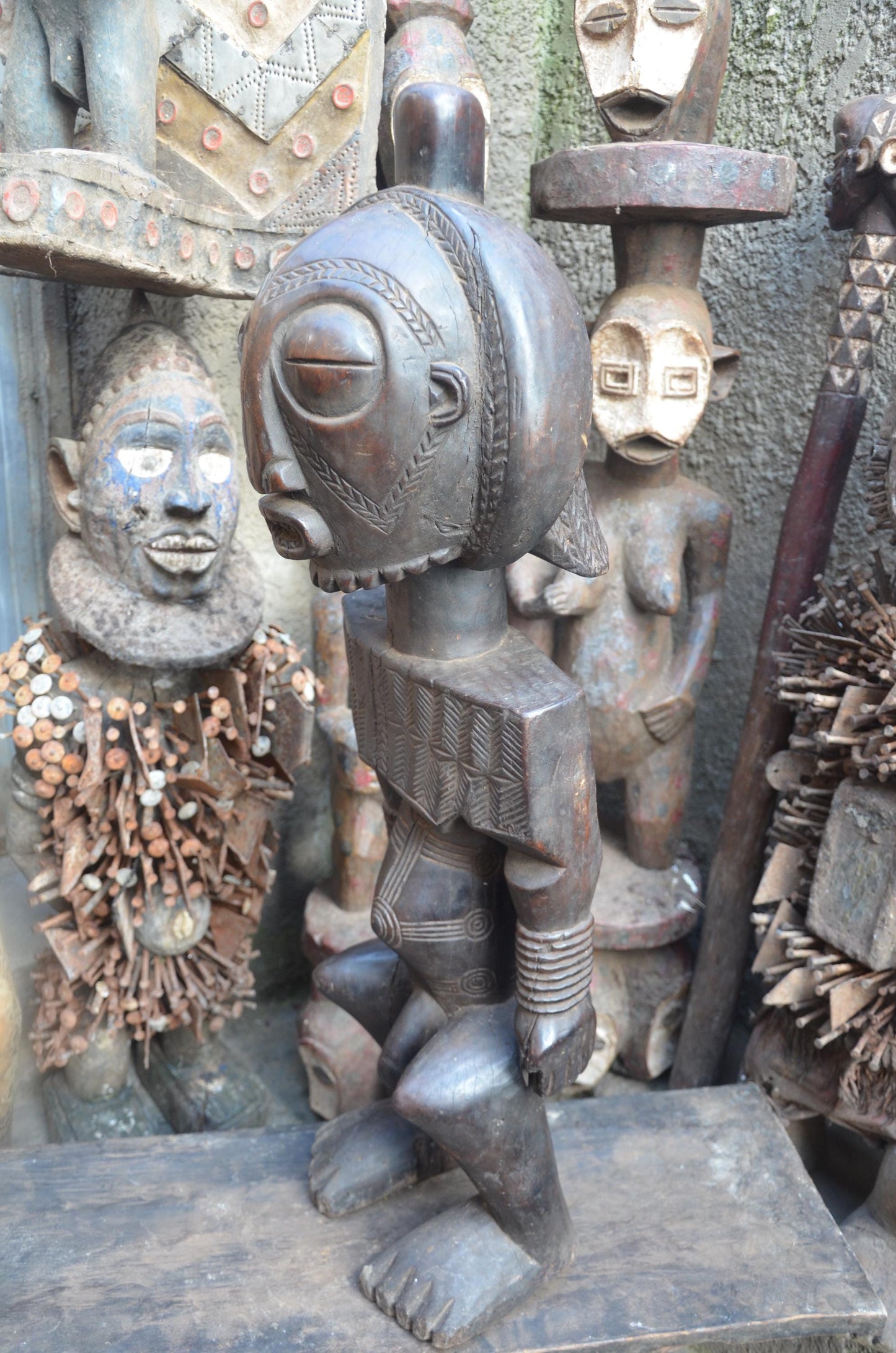 African Mbuyu Male Statue – Hand-Carved Wood Luba Figure – Tribal Art