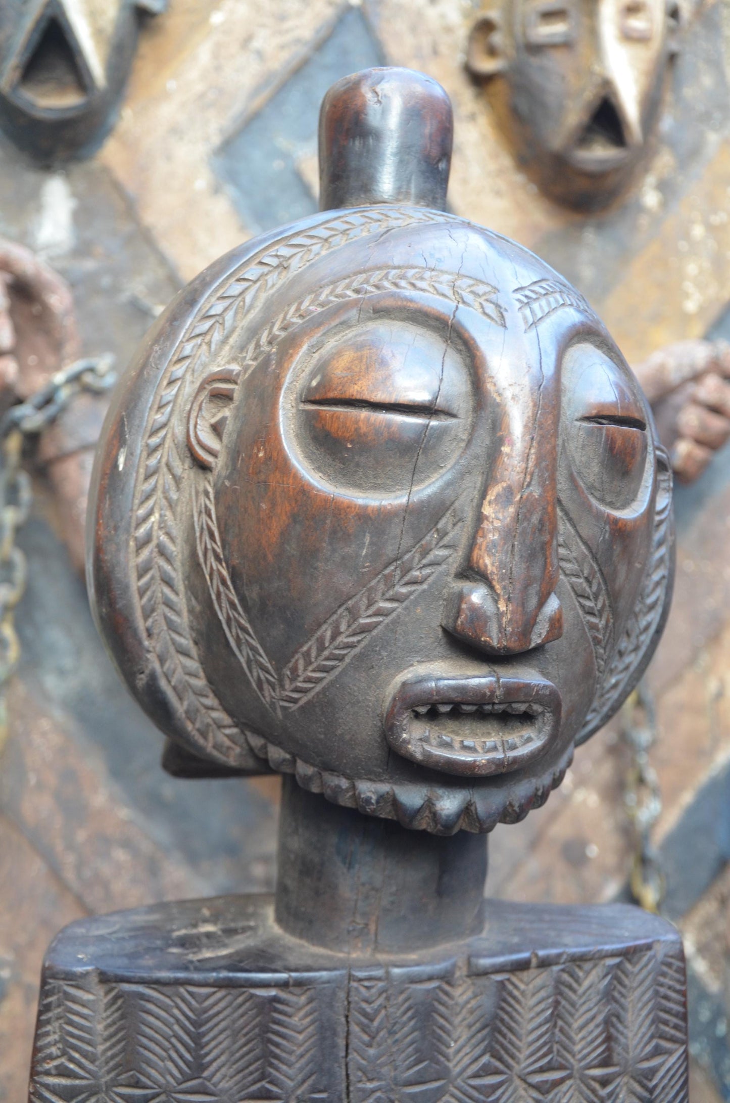African Mbuyu Male Statue – Hand-Carved Wood Luba Figure – Tribal Art