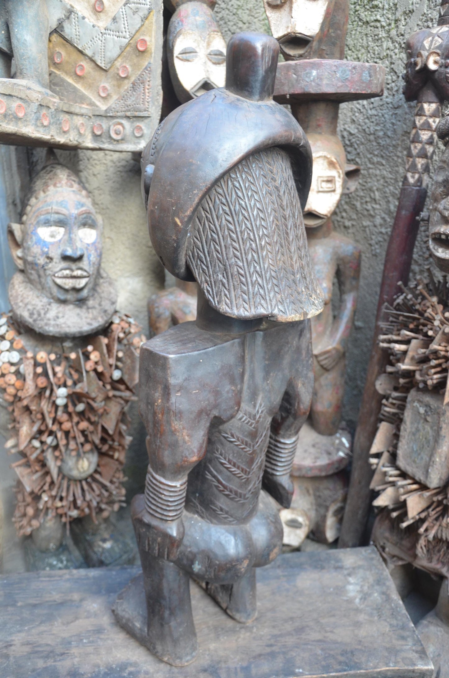 African Mbuyu Male Statue – Hand-Carved Wood Luba Figure – Tribal Art