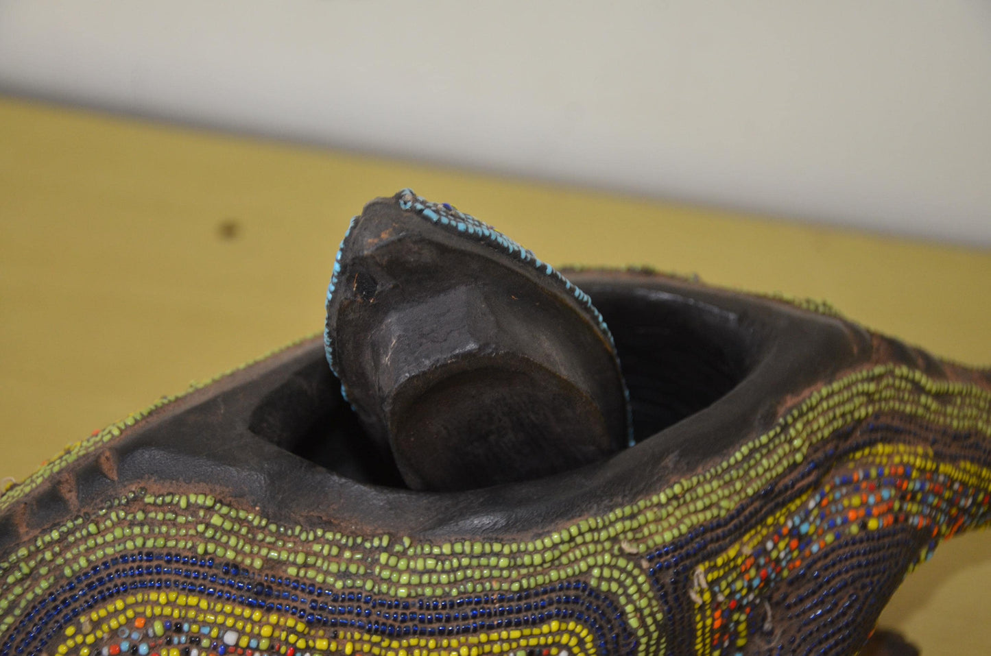 Kamba Crocodile Sculpture | Beaded Wood Folk Art | Kenya Handcrafted Animal Decor