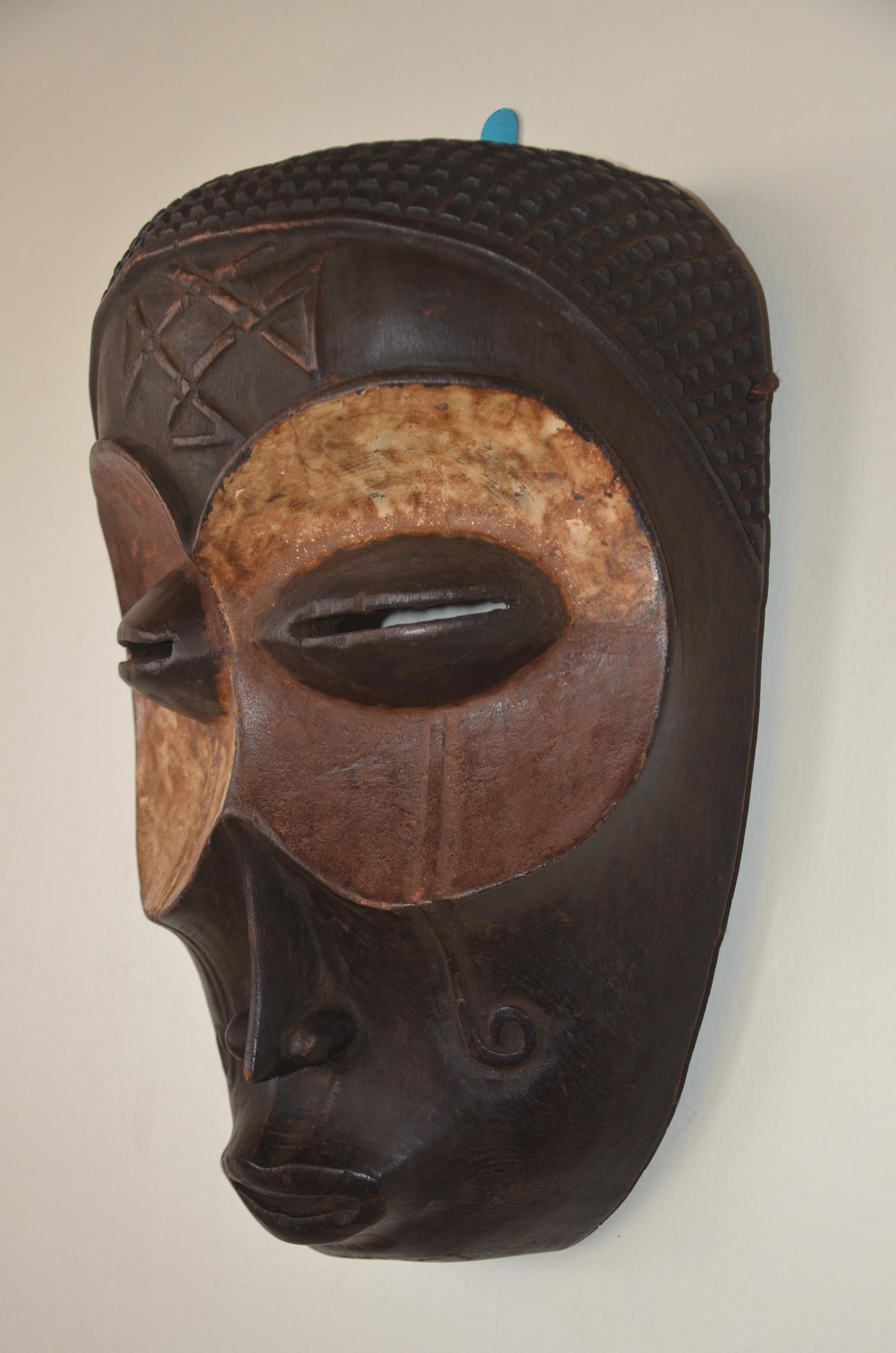 Chokwe Mwana Pwo Mask | Hand-Carved Pigment Wood Wall Decor | Congo Ancestor Art