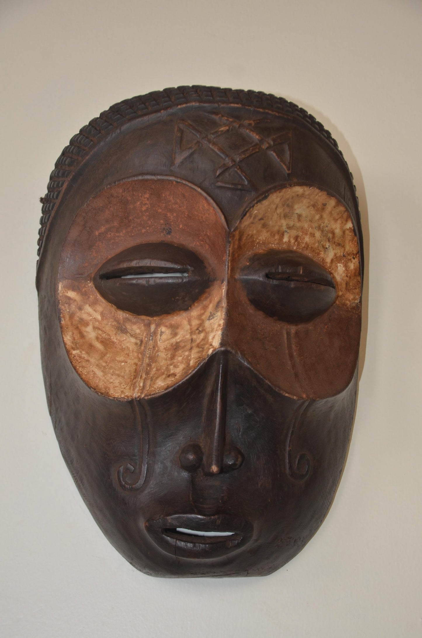 Chokwe Mwana Pwo Mask | Hand-Carved Pigment Wood Wall Decor | Congo Ancestor Art