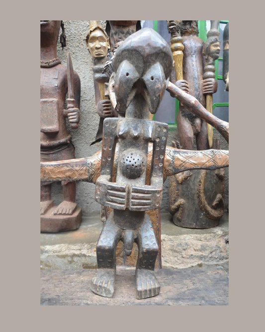 African Songye Male Power Figure – Hand-Carved Wood Nkisi Tribal Statue