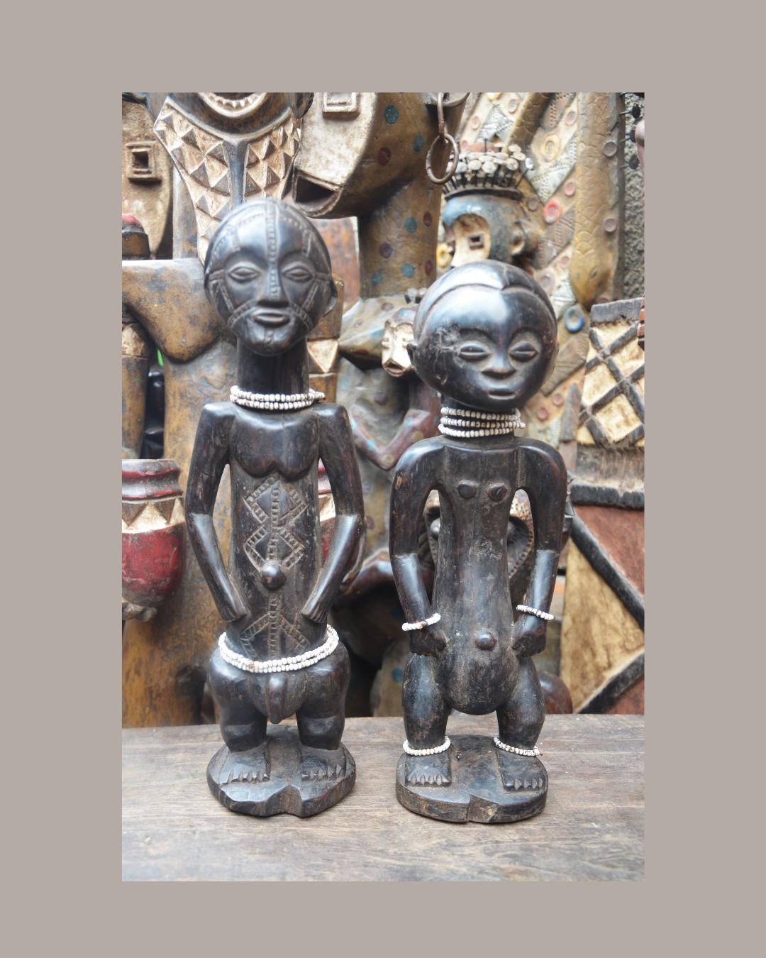 African Tabwa Spirit Statues – Hand-Carved Wood Ancestral Couple – Tribal Art