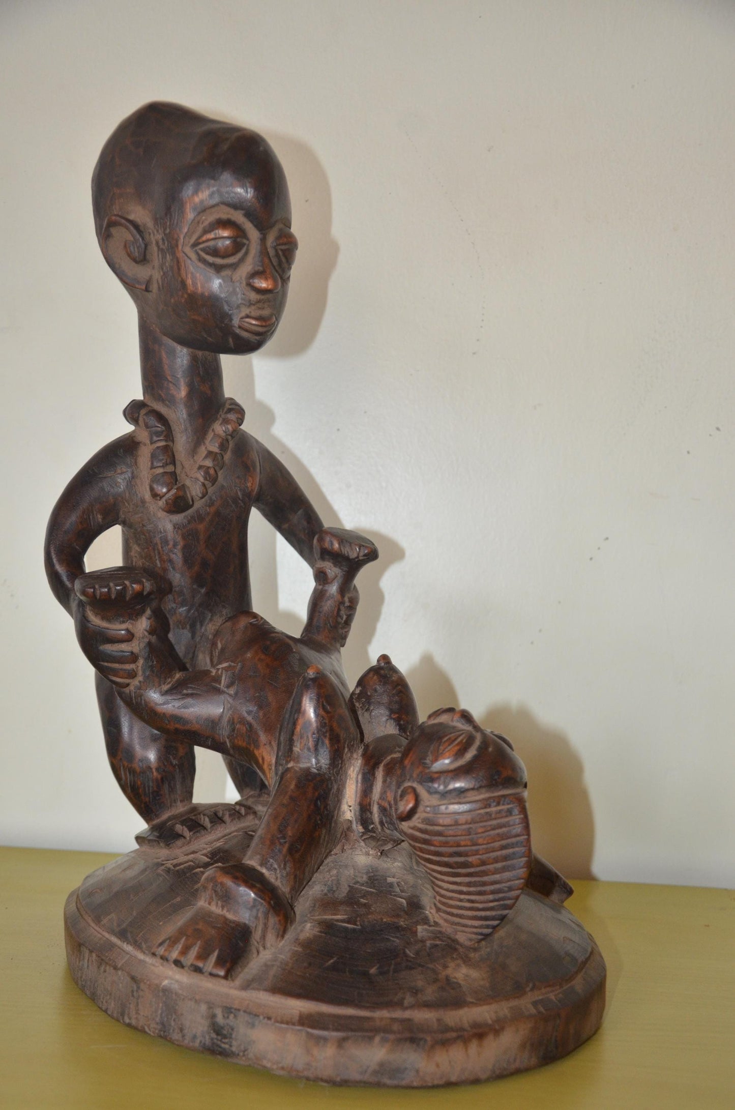 Kongo Tribal Figure | Hand-Carved Dark Wood Sculpture | Congo Ancestral Maternity Art