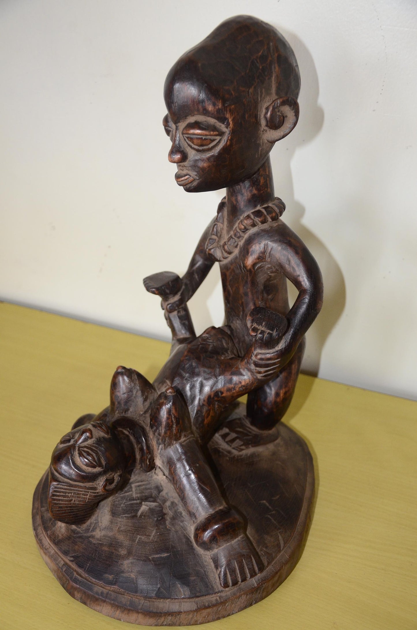 Kongo Tribal Figure | Hand-Carved Dark Wood Sculpture | Congo Ancestral Maternity Art