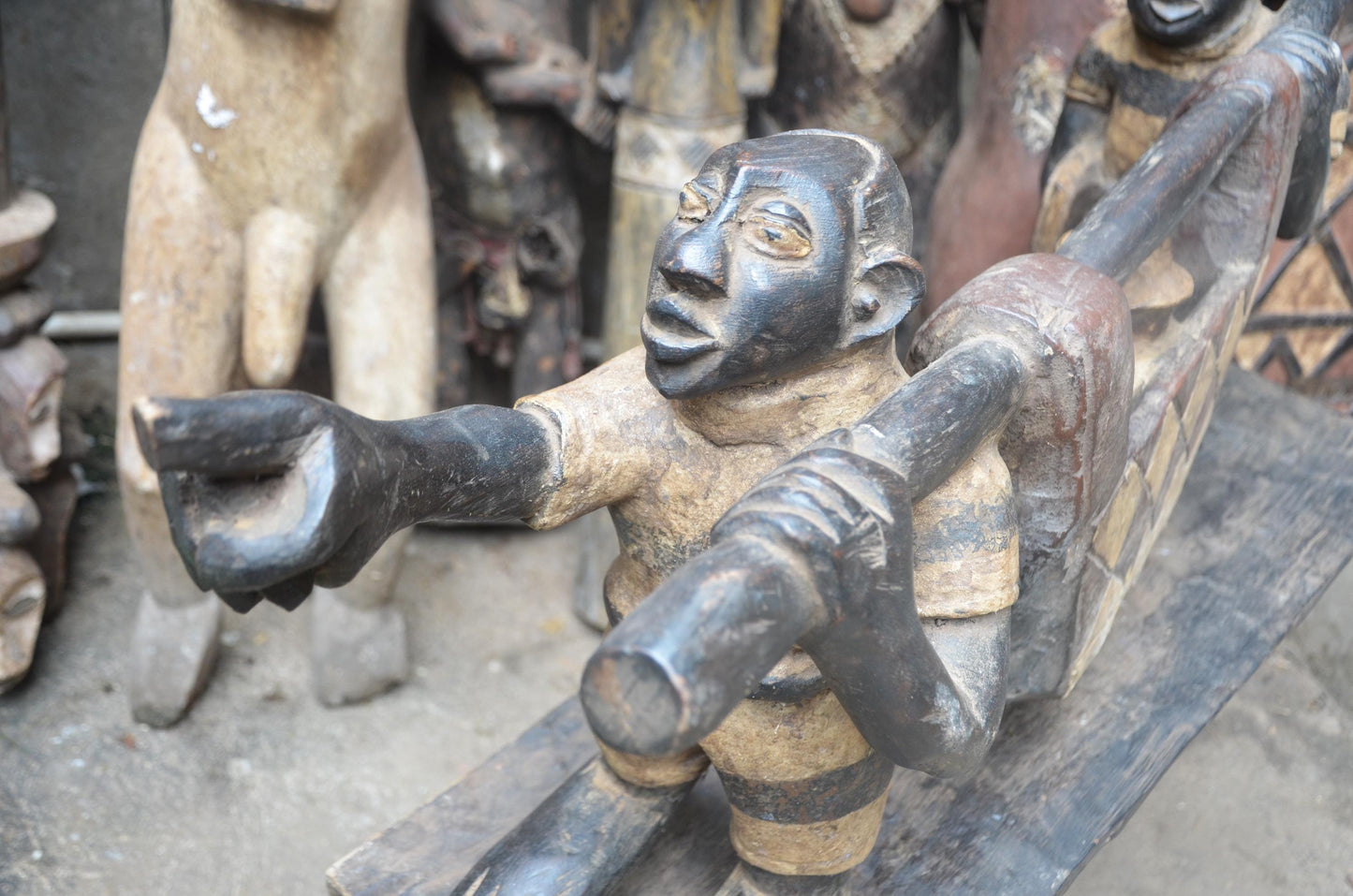African Colonial Era Figure – Wood Colon Carving – Sedan Chair Palanquin Art