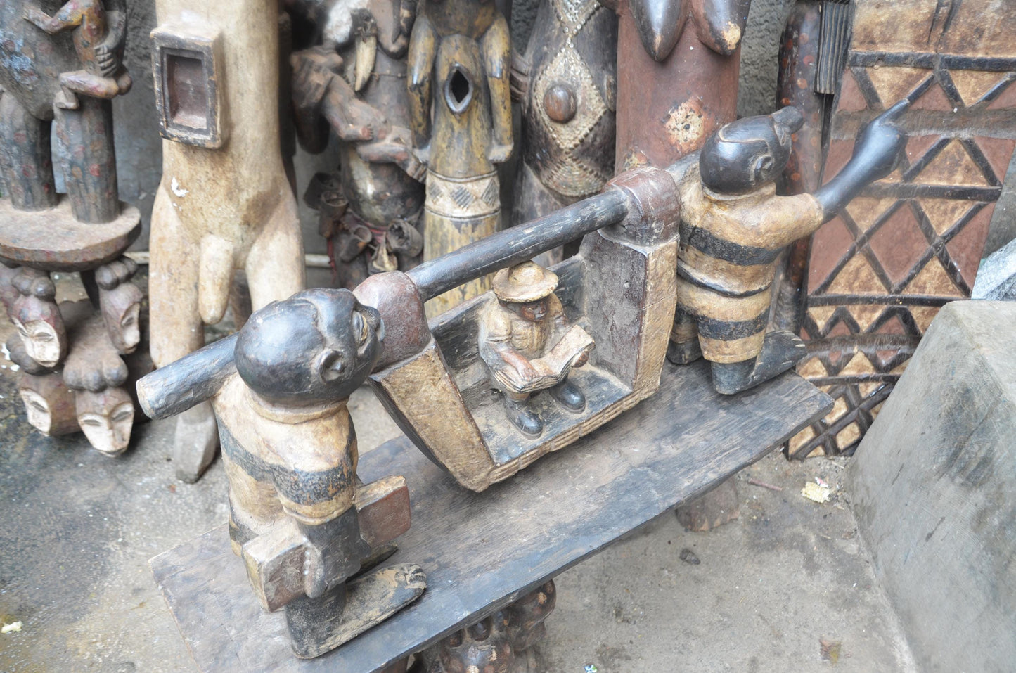 African Colonial Era Figure – Wood Colon Carving – Sedan Chair Palanquin Art
