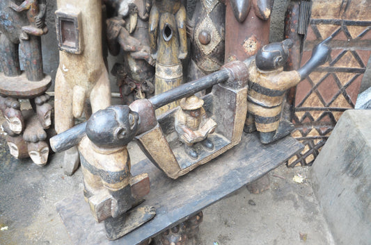 African Colonial Era Figure – Wood Colon Carving – Sedan Chair Palanquin Art