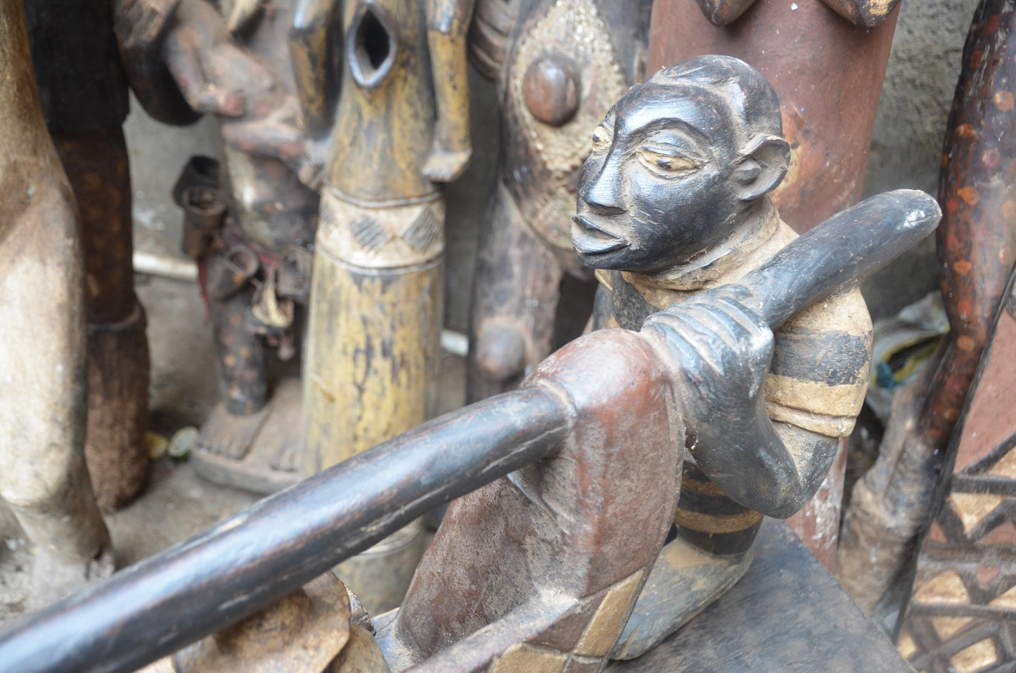 African Colonial Era Figure – Wood Colon Carving – Sedan Chair Palanquin Art