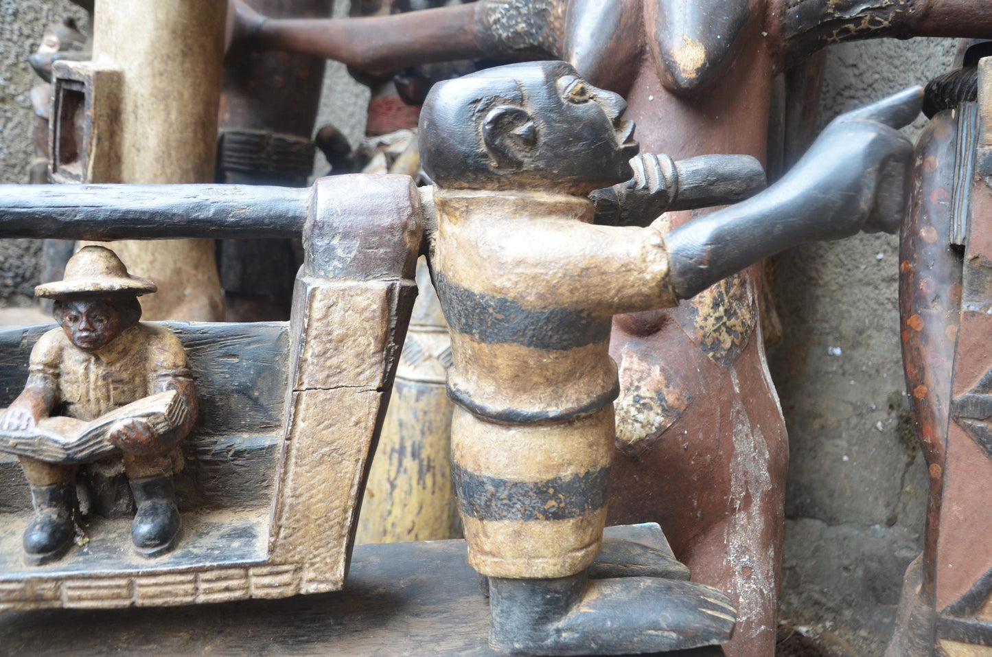 African Colonial Era Figure – Wood Colon Carving – Sedan Chair Palanquin Art