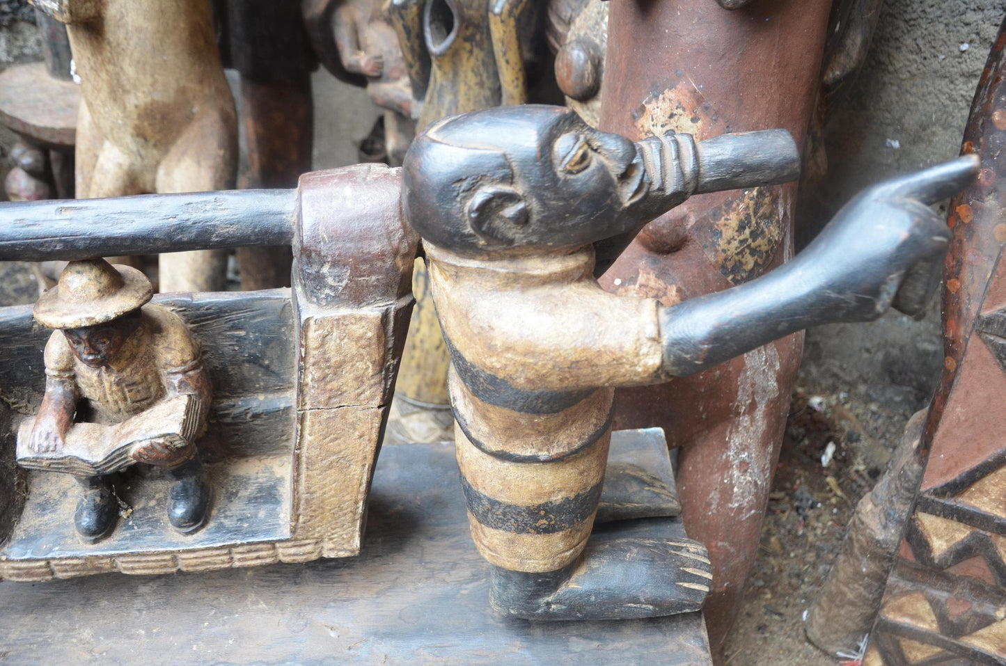 African Colonial Era Figure – Wood Colon Carving – Sedan Chair Palanquin Art