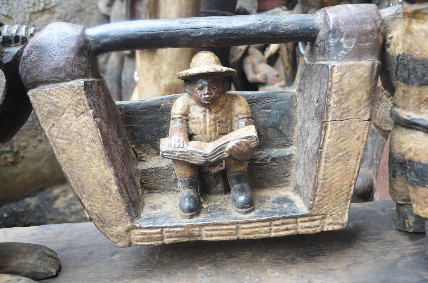 African Colonial Era Figure – Wood Colon Carving – Sedan Chair Palanquin Art