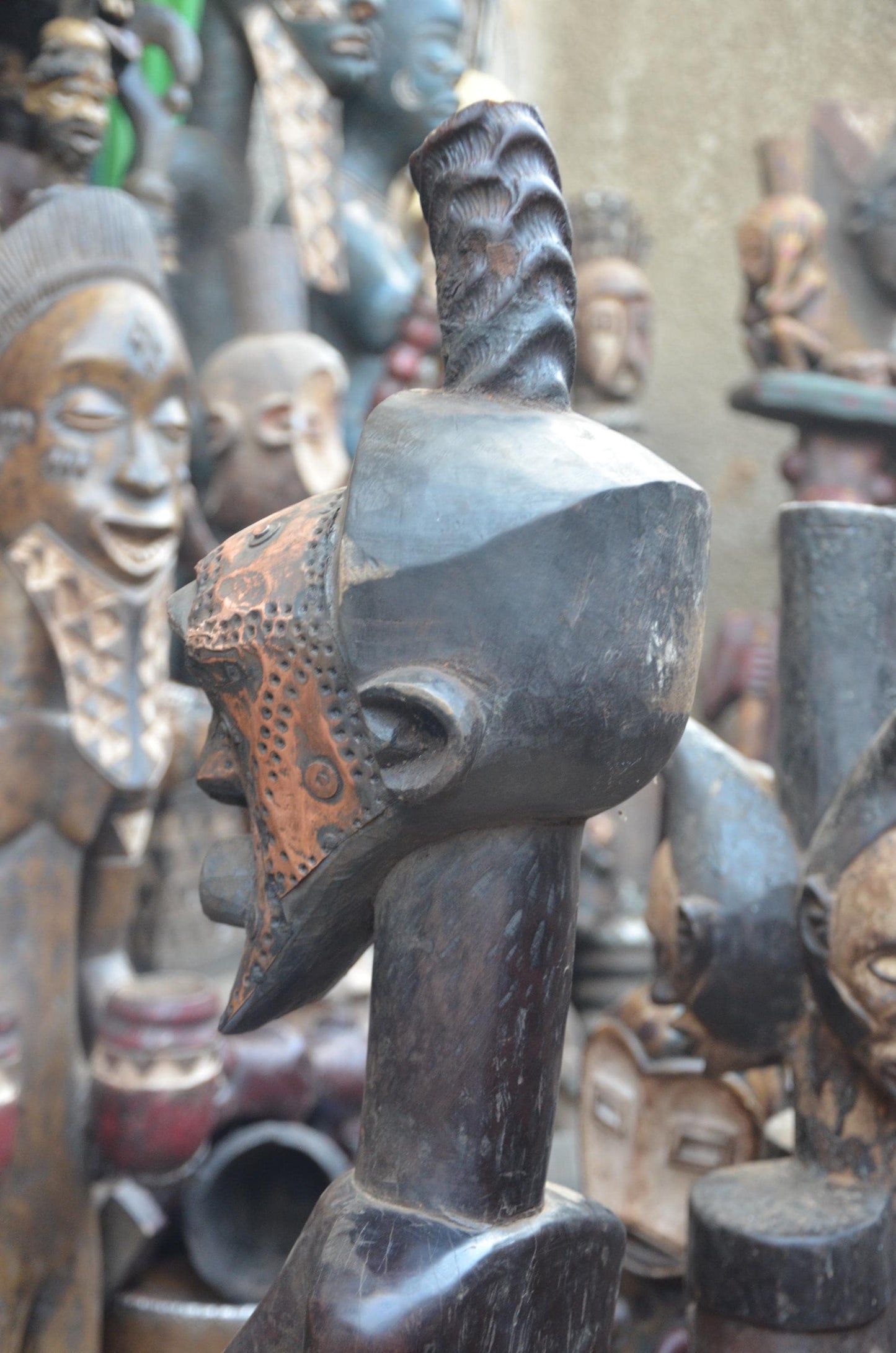 African Songye Female Power Figure – Hand-Carved Wood Nkisi Tribal Statue