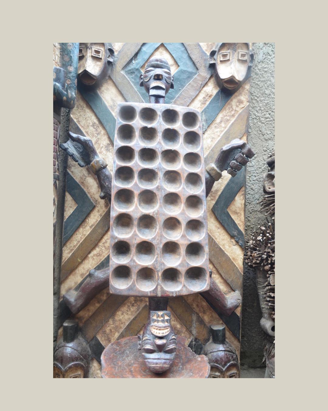 African Mancala Game Board – Anthropomorphic Wood Bao Game – Tribal Art