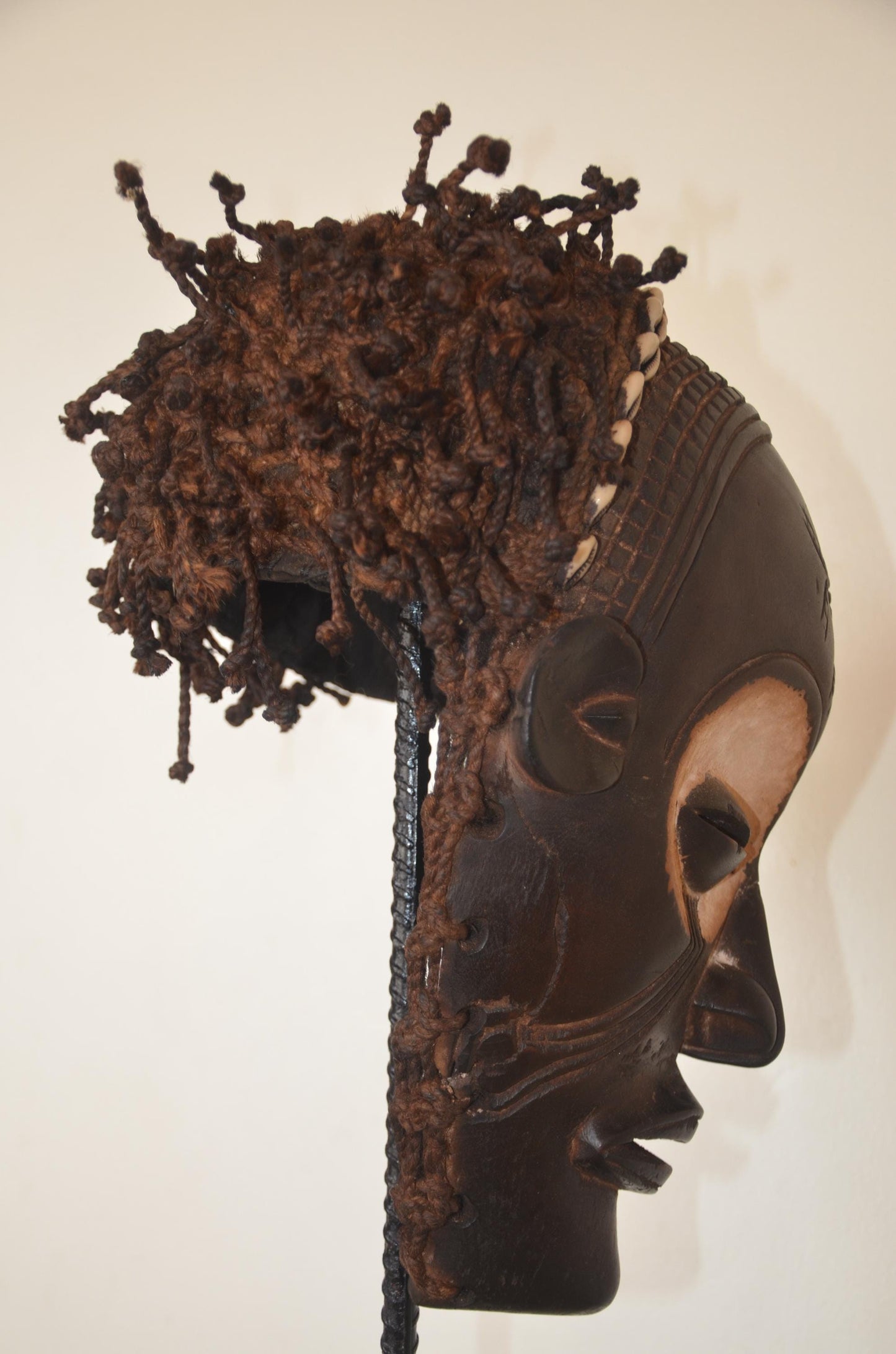 Chokwe Mwana Pwo Mask | Beaded Cowrie Shell Wall Decor | Congo Ancestor Art
